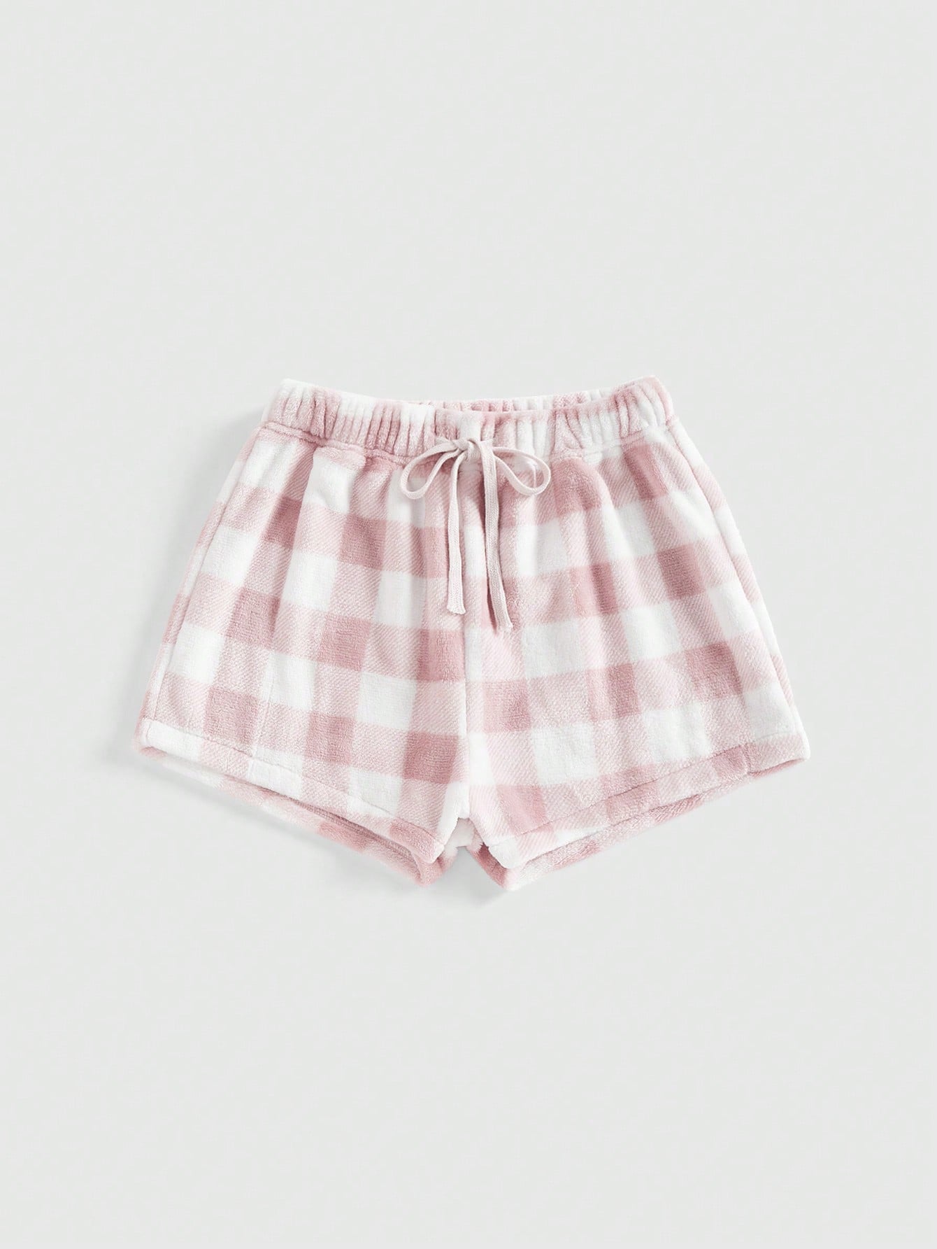 Kawaii Lovely Winter Kawaii Coral Fleece Warm Fluffy Contrast Color Embroidered Star Plaid Pajama Bottoms Shorts