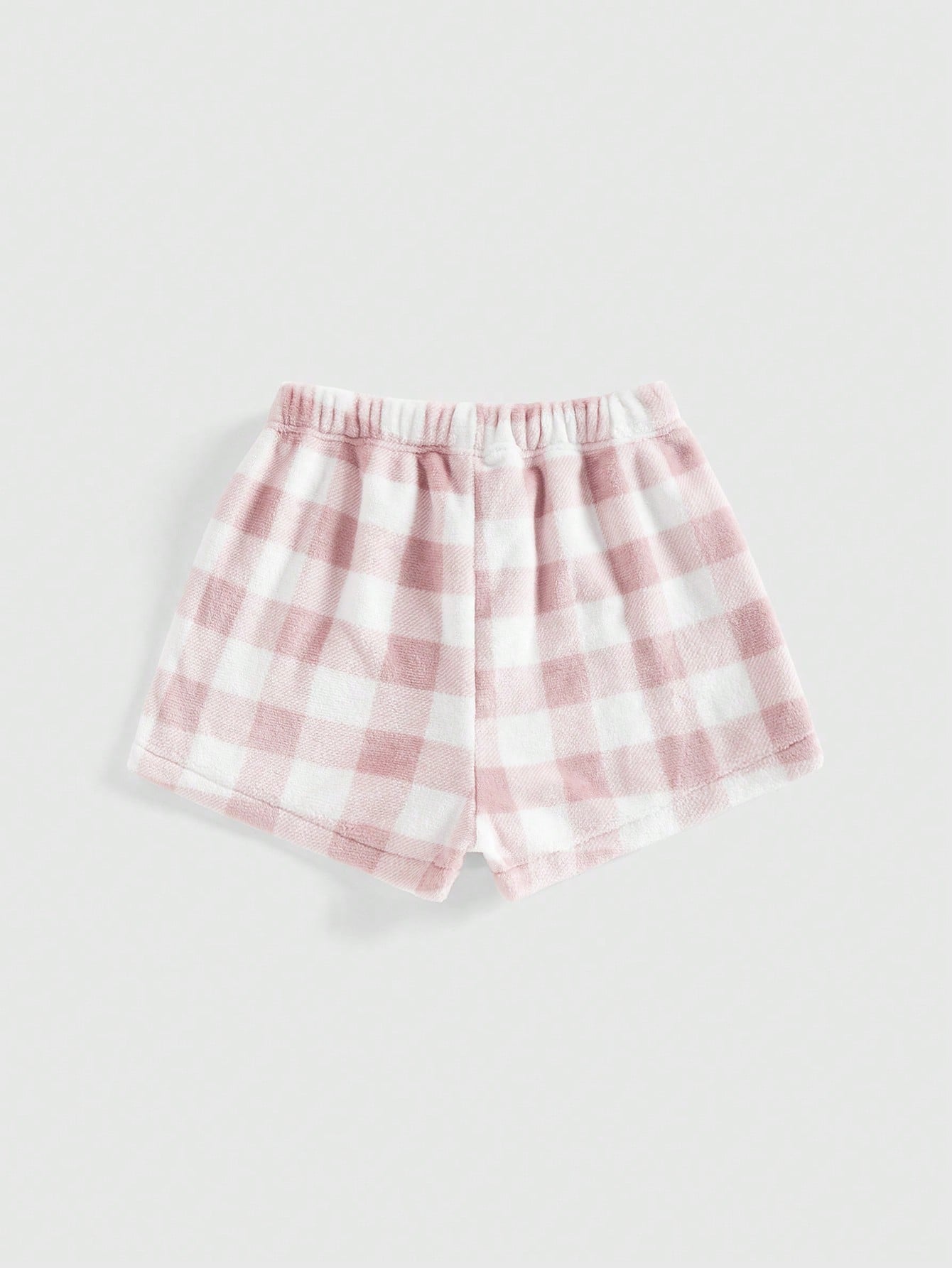 Kawaii Lovely Winter Kawaii Coral Fleece Warm Fluffy Contrast Color Embroidered Star Plaid Pajama Bottoms Shorts