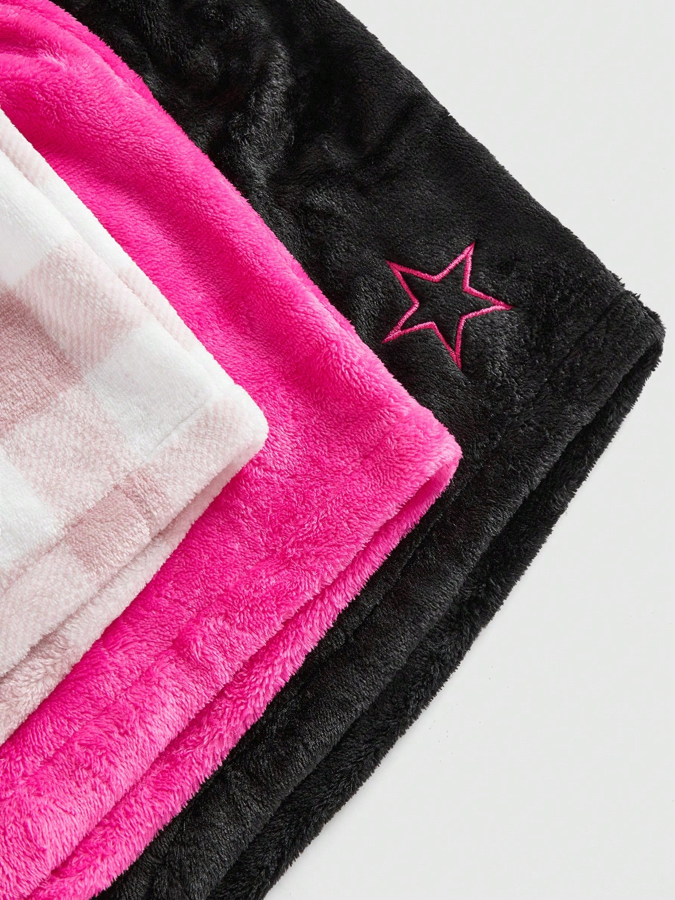 Kawaii Lovely Winter Kawaii Coral Fleece Warm Fluffy Contrast Color Embroidered Star Plaid Pajama Bottoms Shorts