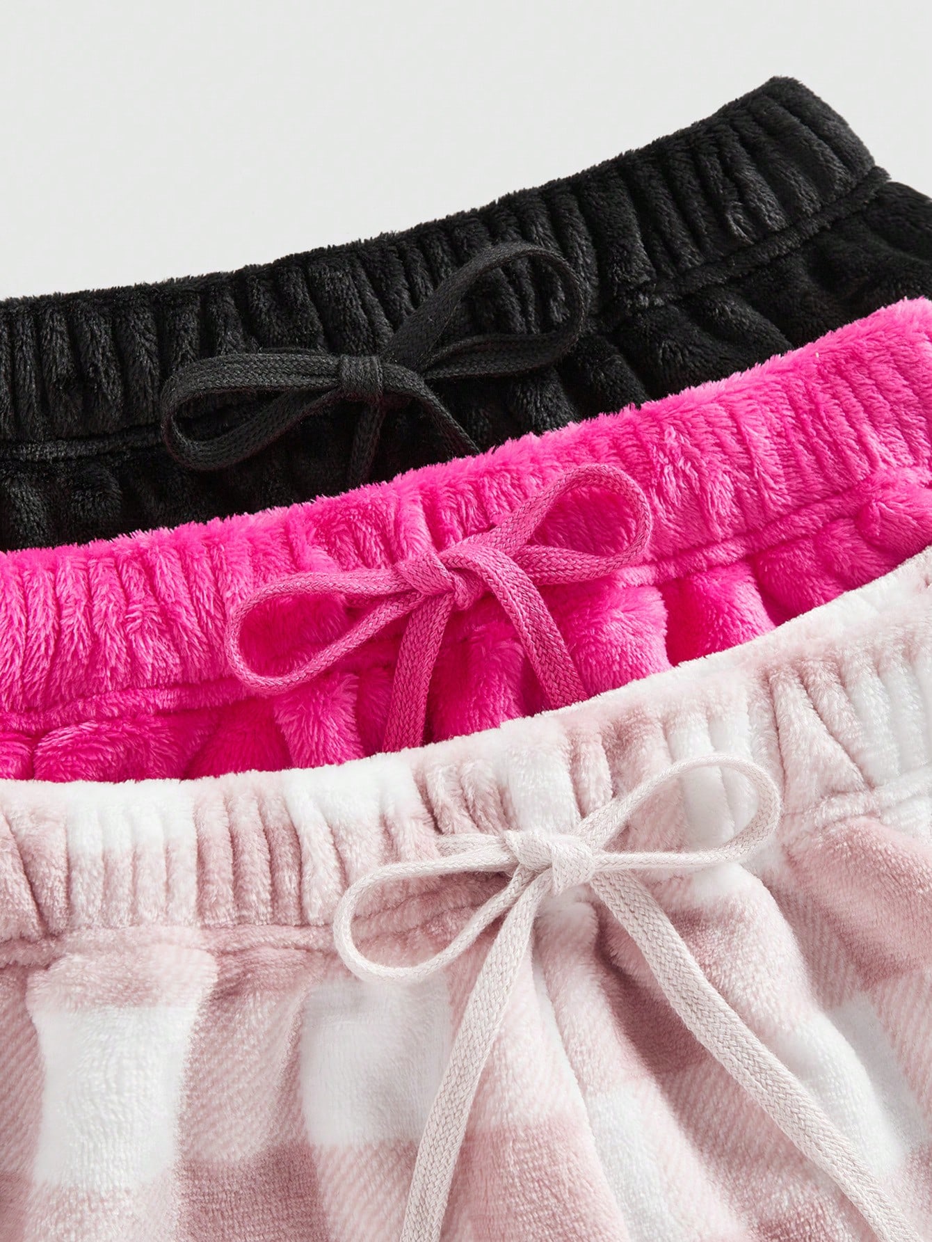 Kawaii Lovely Winter Kawaii Coral Fleece Warm Fluffy Contrast Color Embroidered Star Plaid Pajama Bottoms Shorts