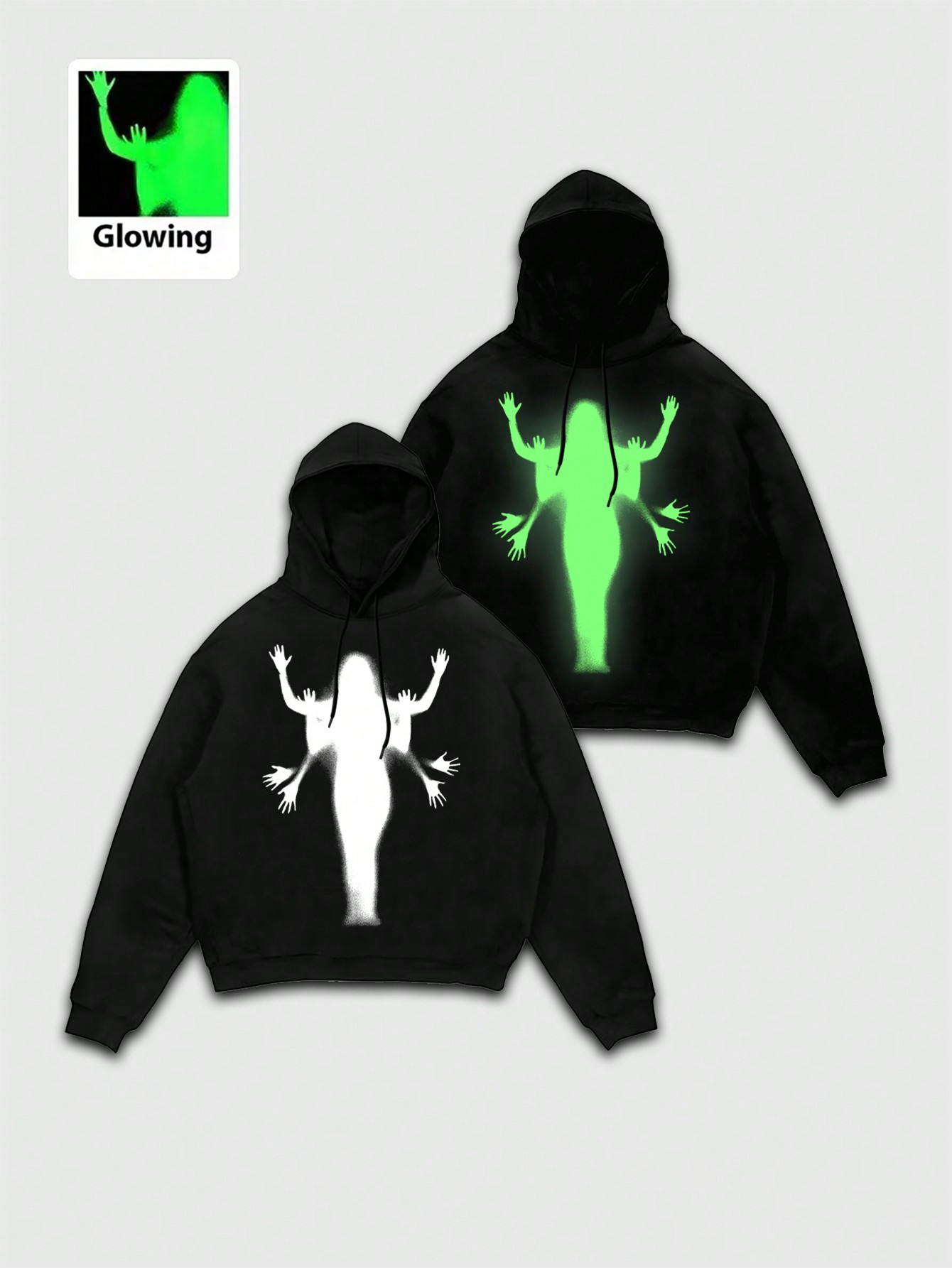 Street Life Men's Glow-In-The-Dark Graphic Printed Long Sleeve Hooded Sweatshirt, Autumn/Winter
