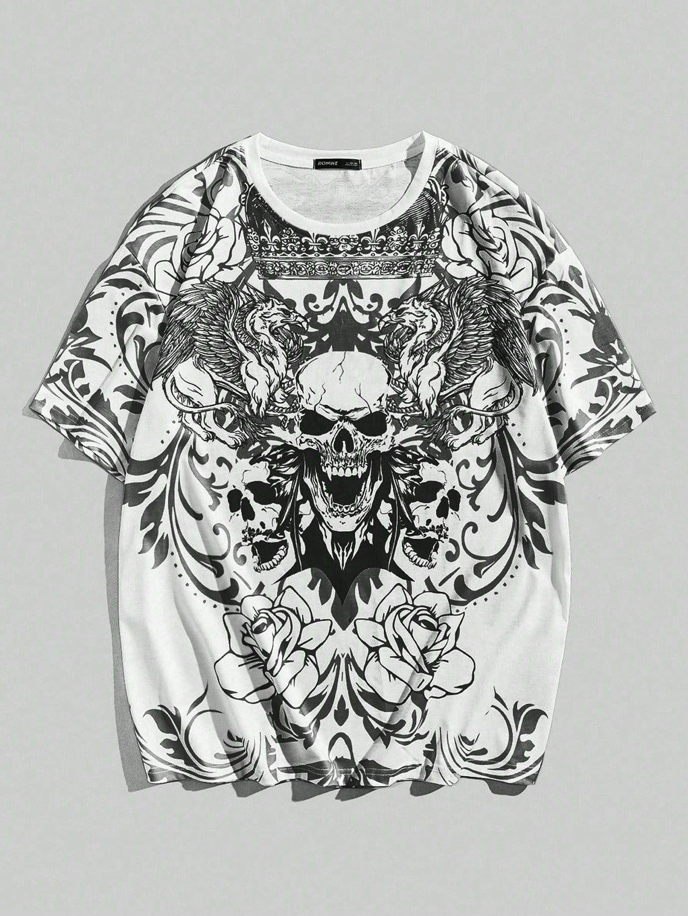 Goth Men Skull Print Tee, School