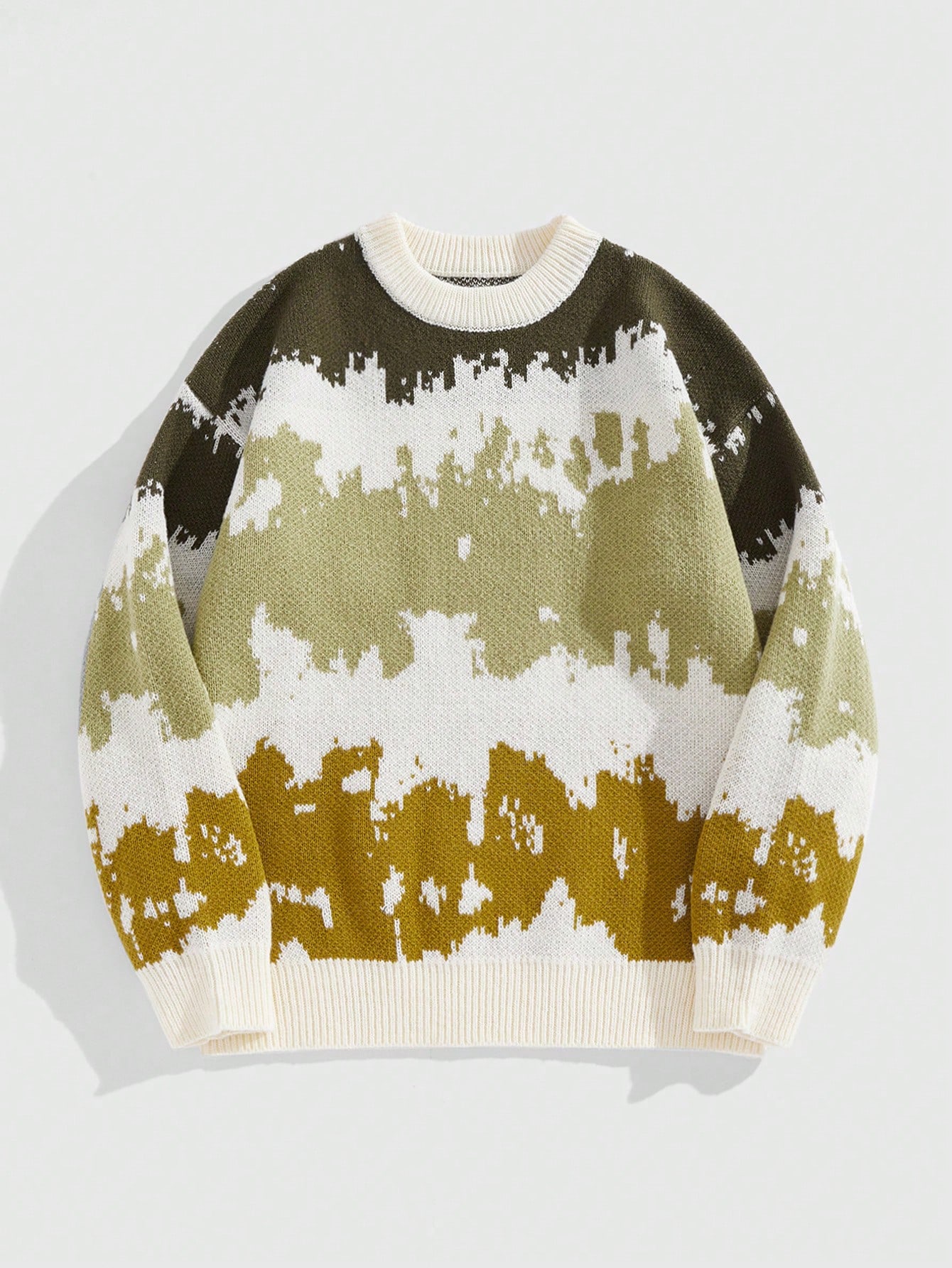 Street Life Men's Batik Print Round Neck Long Sleeve Loose Casual Pullover Sweater, Autumn/Winter
