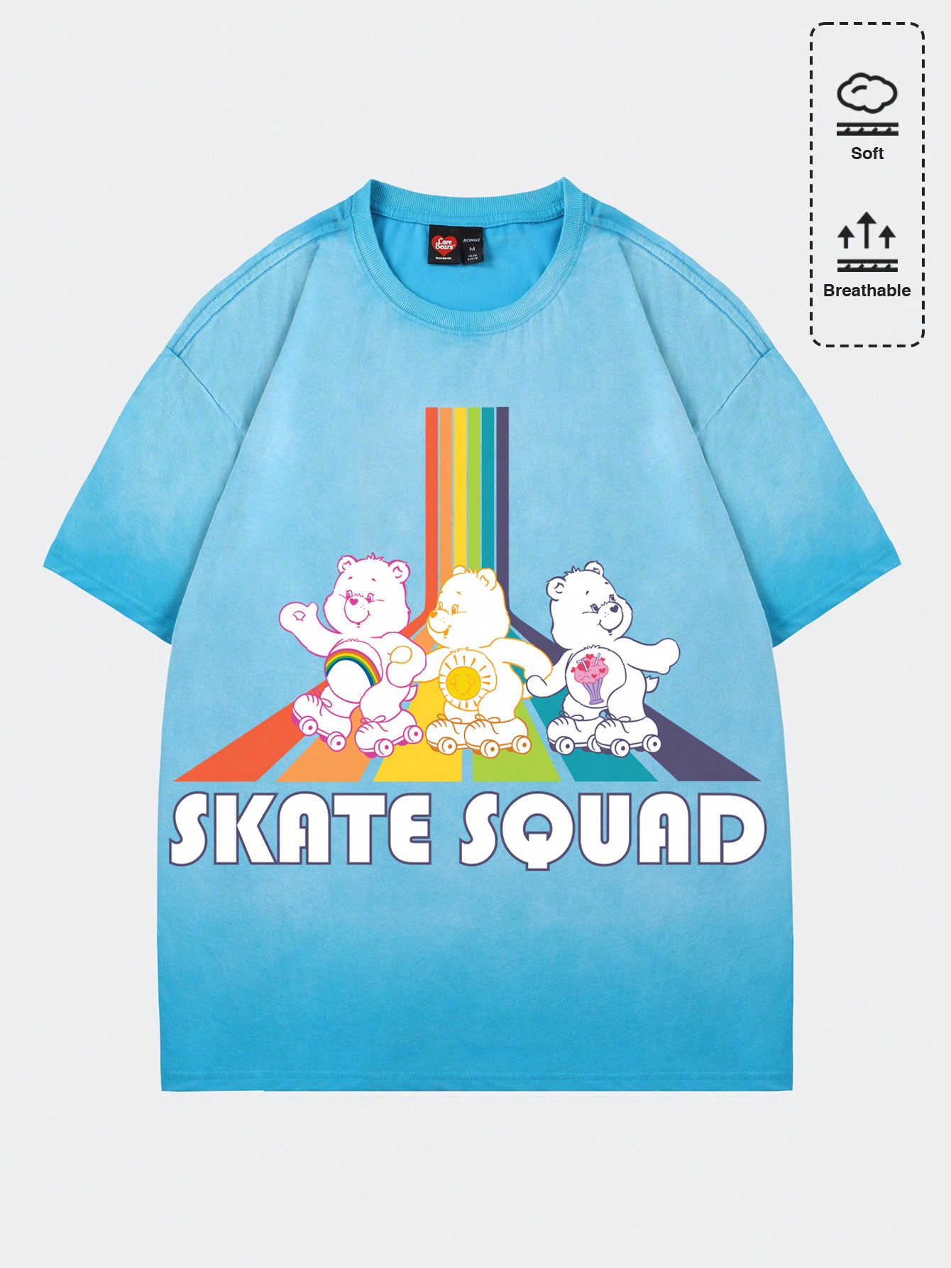 ROMWE X Care Bears Men Drop Shoulder Short Sleeve T-Shirt With Cartoon Bear And Letter Graphic
