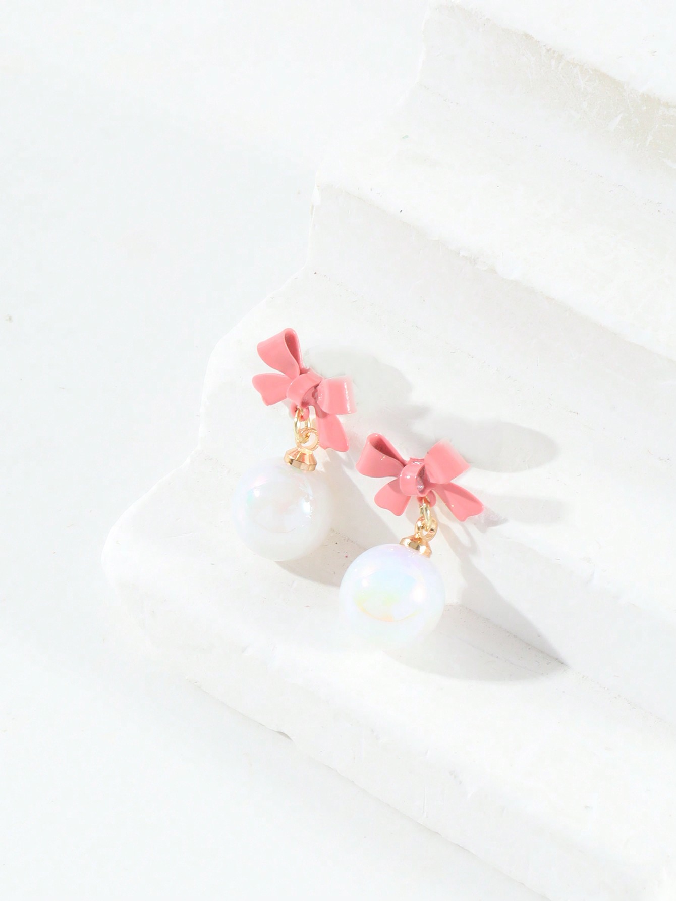 Kawaii 1 Pair Bowknot Faux Pearl Earrings For Women