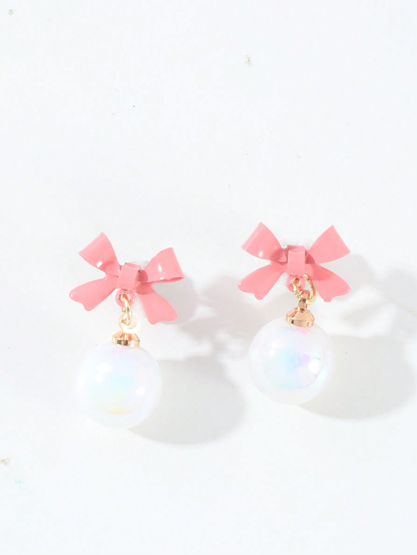 Kawaii 1 Pair Bowknot Faux Pearl Earrings For Women