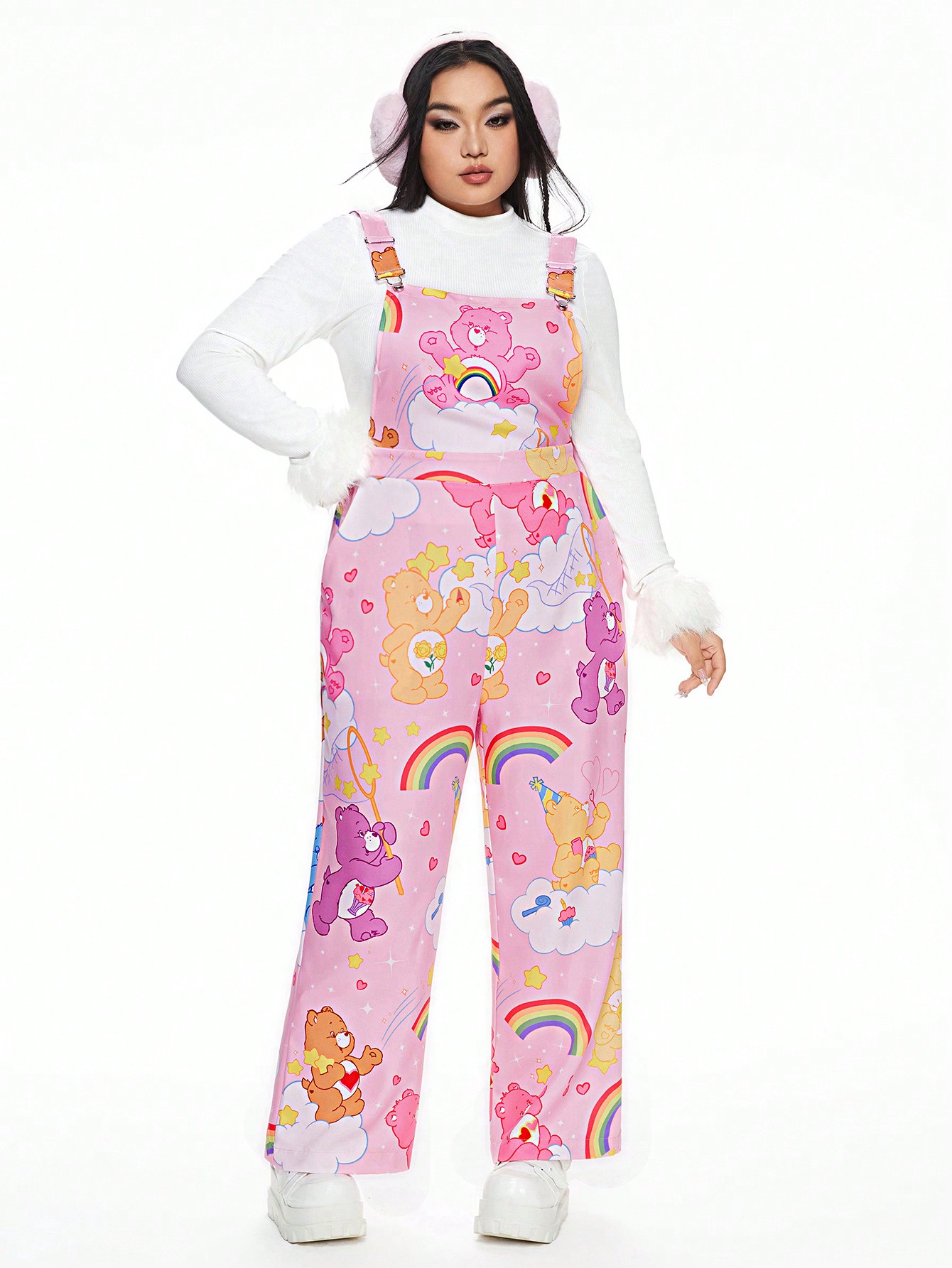 ROMWE X Care Bears Plus Size Cartoon Bear And Rainbow Print Pinafore Jumpsuit Without Tee
