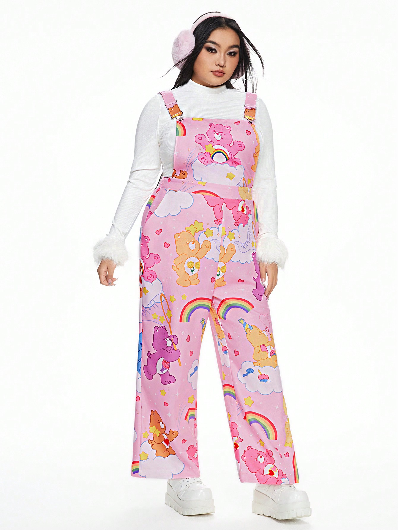 ROMWE X Care Bears Plus Size Cartoon Bear And Rainbow Print Pinafore Jumpsuit Without Tee