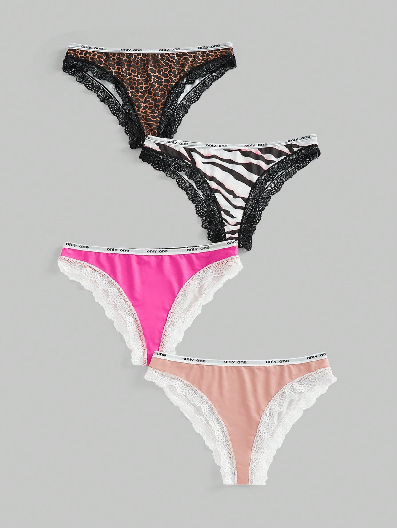 J-Fashion 4pcs/Set Y2K Harajuku Style Lace Panel Leopard & Zebra Print Underwear Set