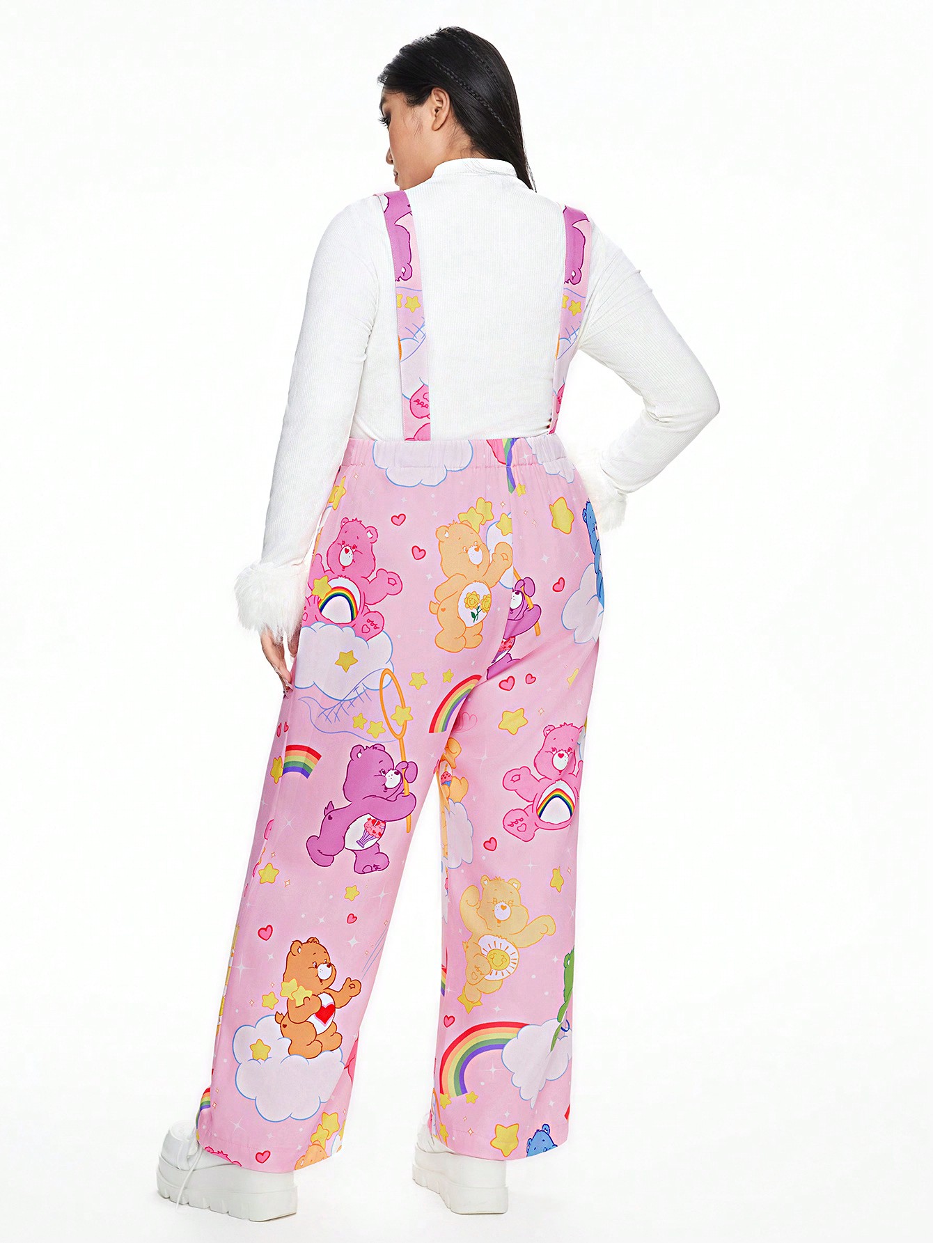 ROMWE X Care Bears Plus Size Cartoon Bear And Rainbow Print Pinafore Jumpsuit Without Tee