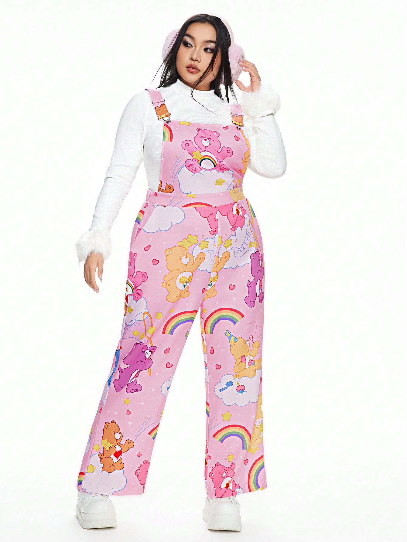 ROMWE X Care Bears Plus Size Cartoon Bear And Rainbow Print Pinafore Jumpsuit Without Tee