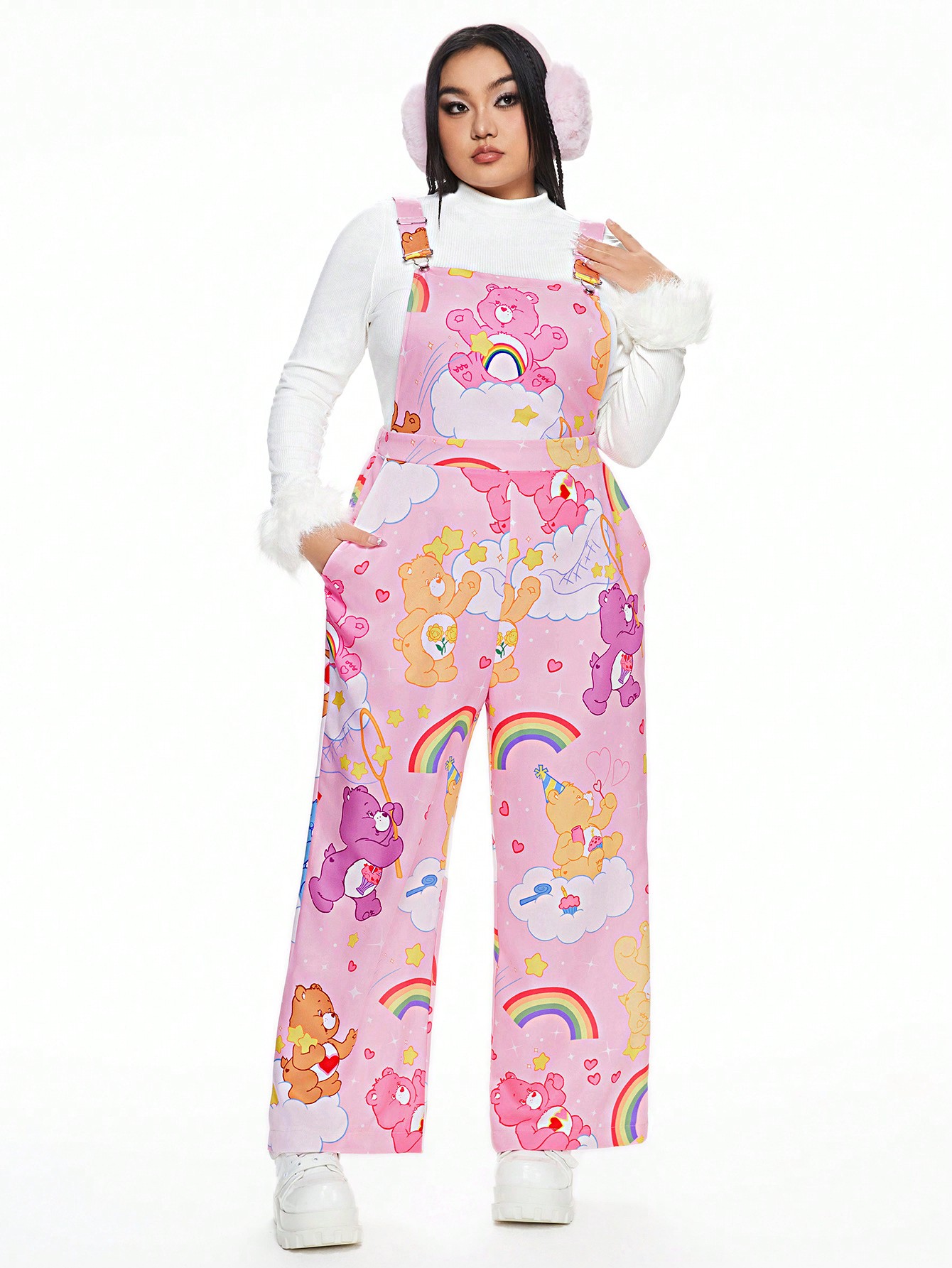ROMWE X Care Bears Plus Size Cartoon Bear And Rainbow Print Pinafore Jumpsuit Without Tee