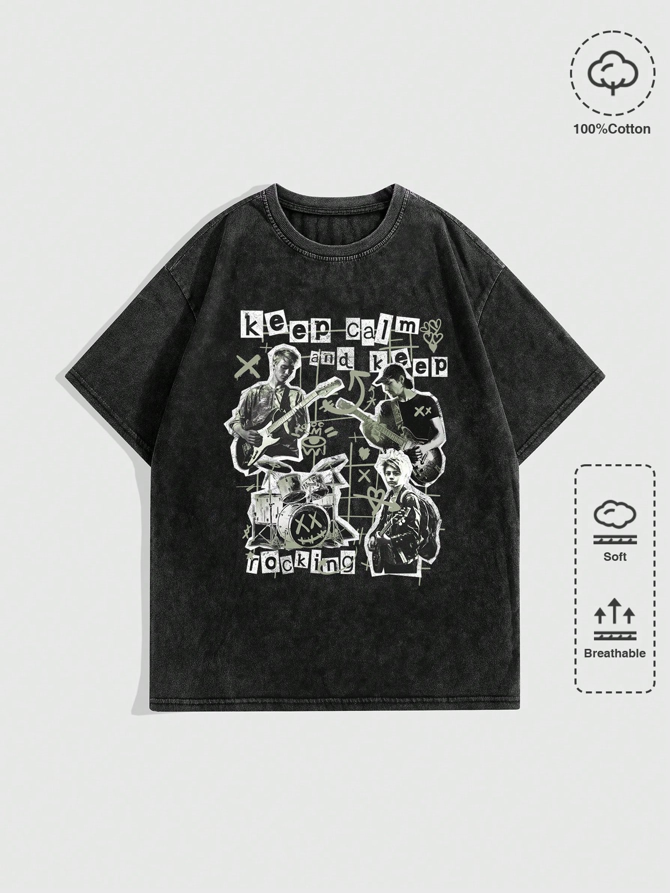 Street Life Men's Personality Character & Letter Print T-Shirt