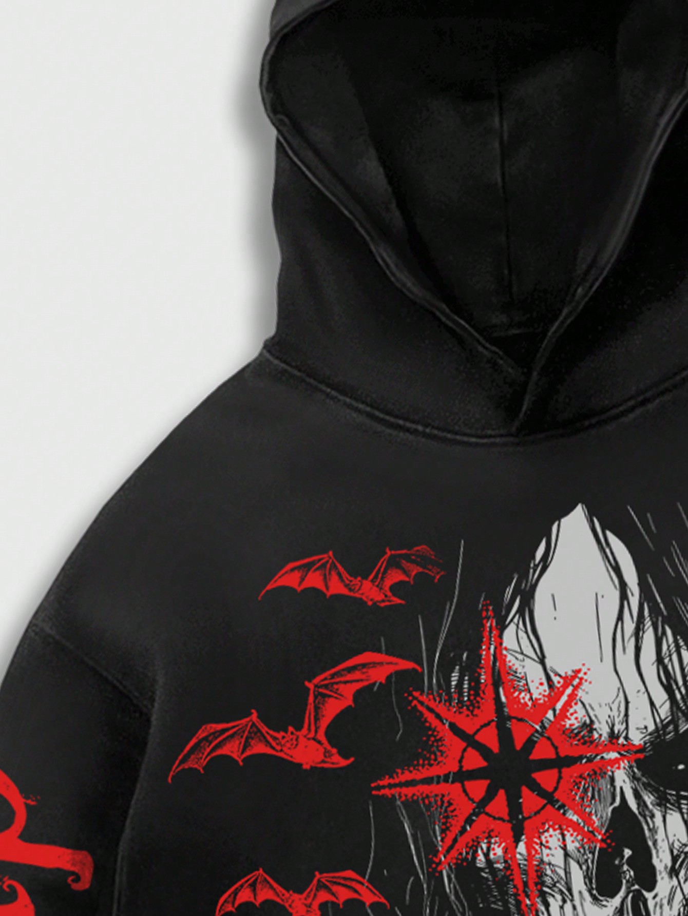 Goth Men Gothic Skull Graphic Drawstring Hooded Fleece Sweatshirt, Suitable For Autumn And Winter