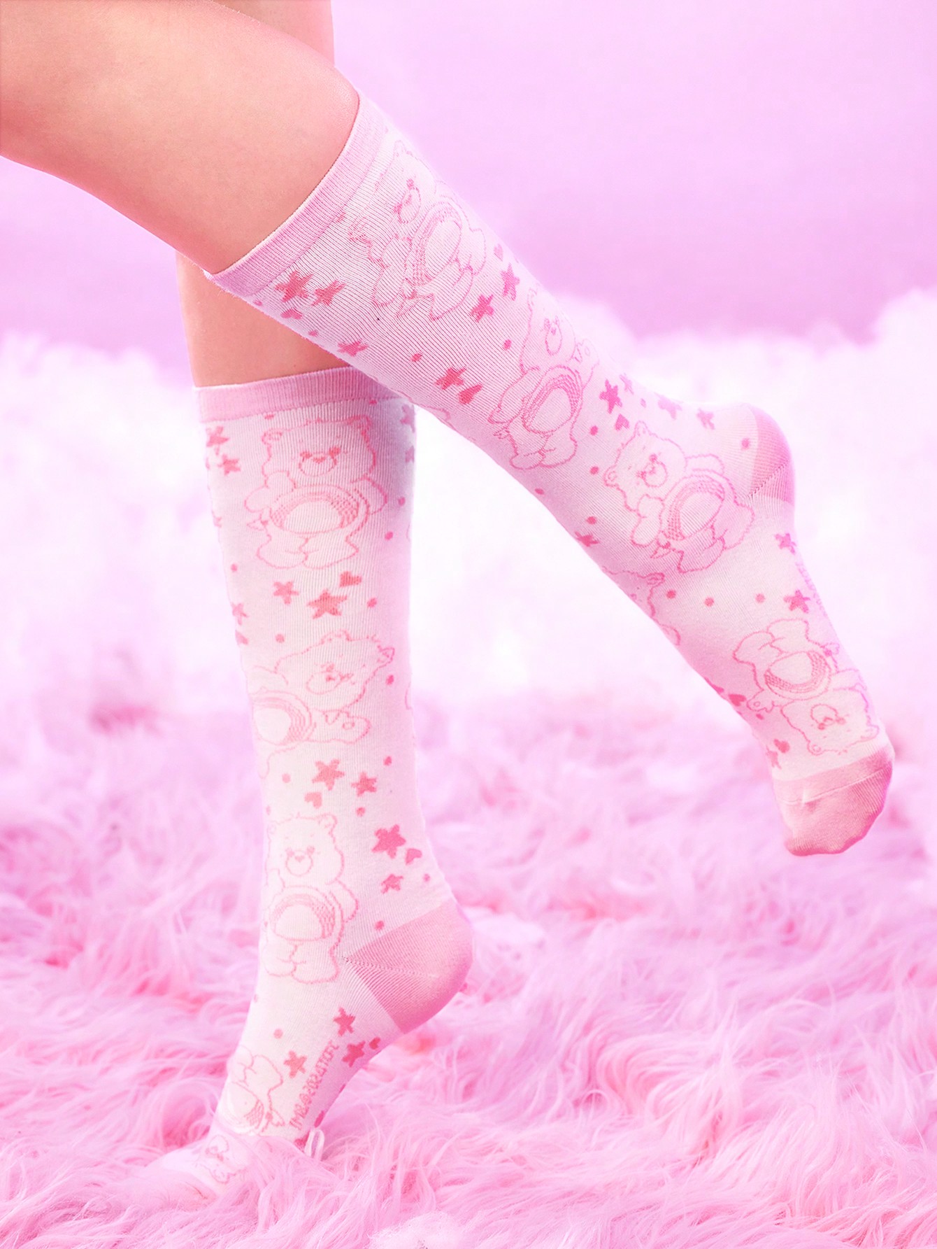 ROMWE X Care Bears 1 Pair Care Bear Jacquard Design Ladies Over-The-Knee Socks