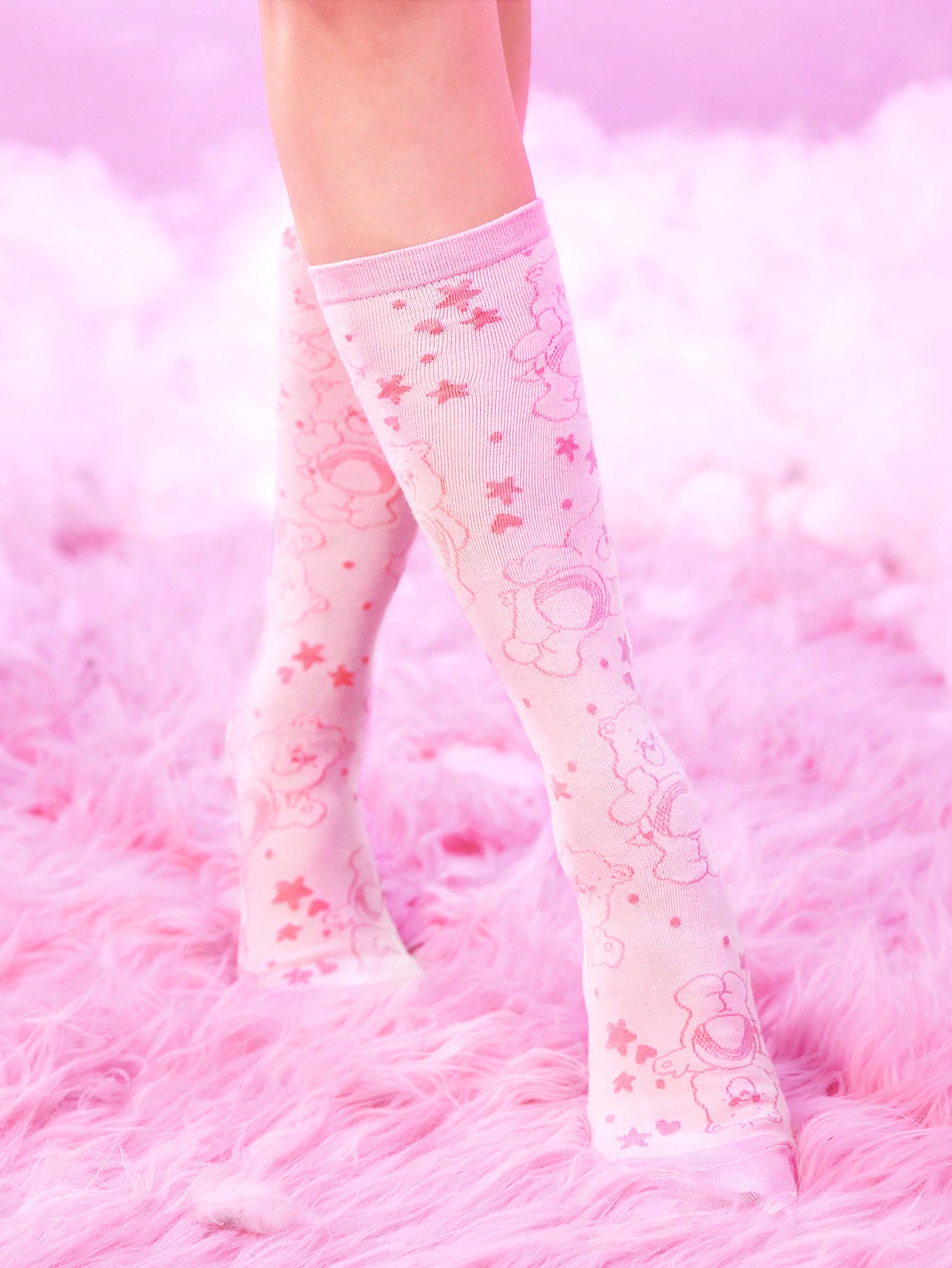 ROMWE X Care Bears 1 Pair Care Bear Jacquard Design Ladies Over-The-Knee Socks
