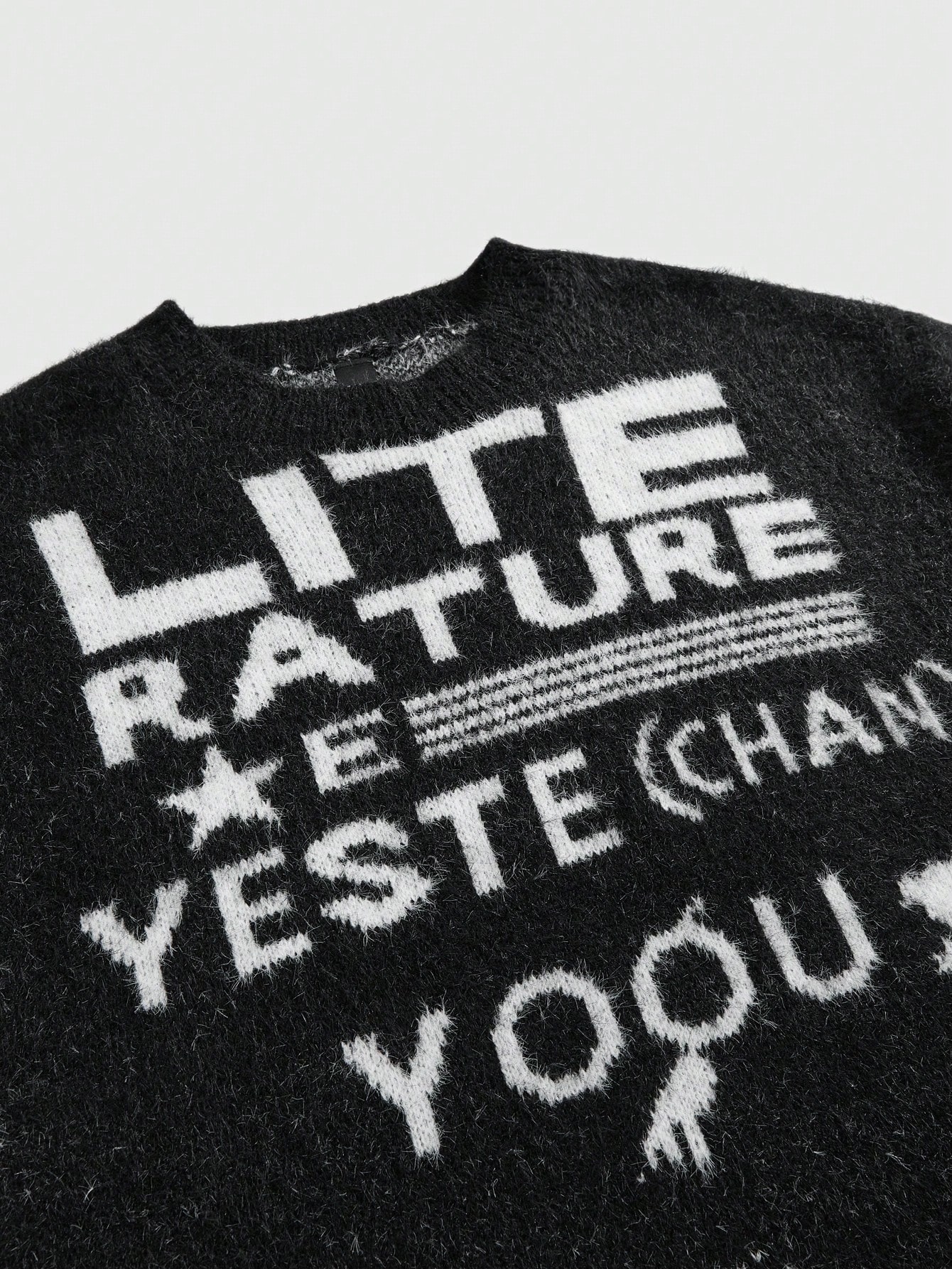 Street Life Men's Slogan Jacquard Pullover Knit Sweater, Suitable For Casual Autumn/Winter Wear
