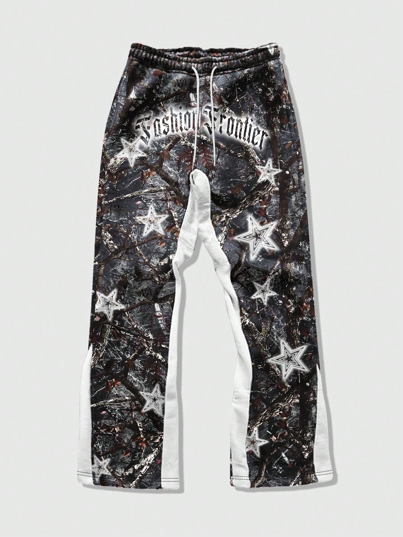 Street Life Men's Camo Print Patchwork Contrast Color Flare Leg Sweatpants, Vintage Streetwear