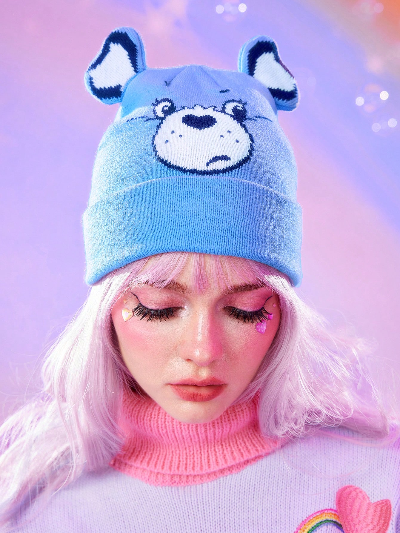 ROMWE X Care Bears Cute Cartoon Bear Warm Knit Beanie Hat For Women , Winter