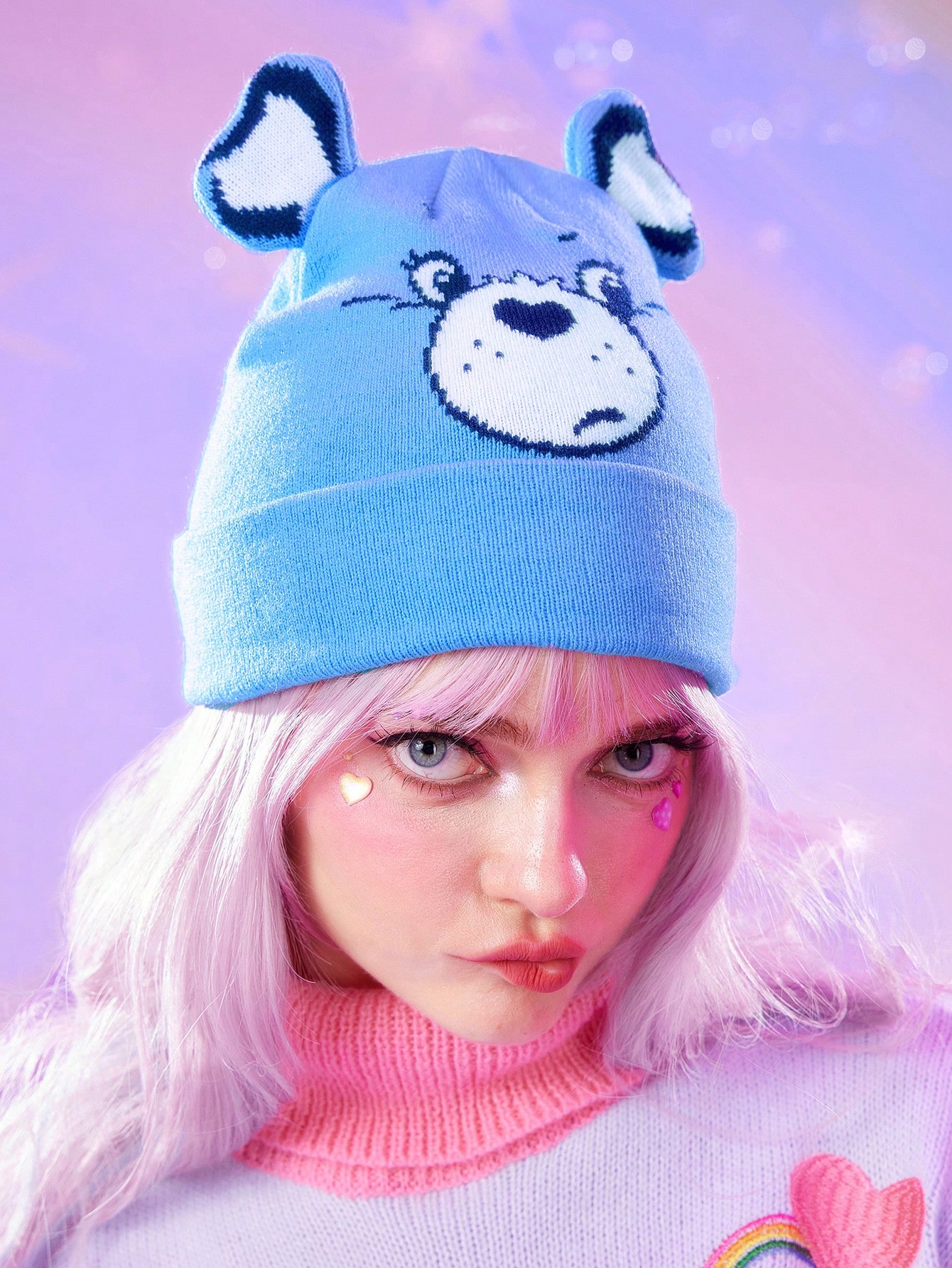 ROMWE X Care Bears Cute Cartoon Bear Warm Knit Beanie Hat For Women , Winter