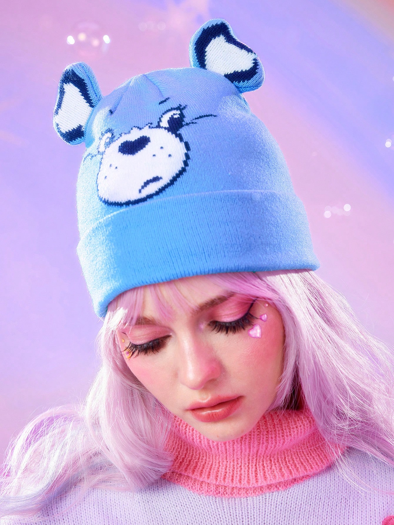 ROMWE X Care Bears Cute Cartoon Bear Warm Knit Beanie Hat For Women , Winter