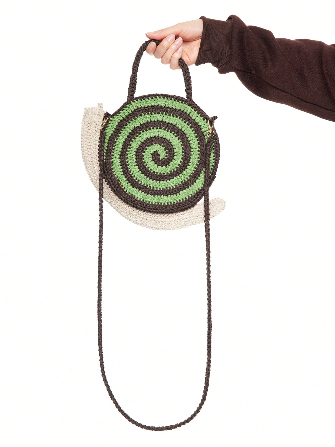 Fairycore 1pc Women's Handmade Crochet Snail Tote Bag, Detachable Shoulder Strap