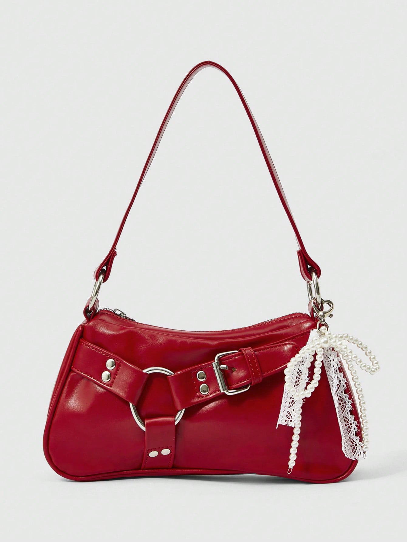 Kawaii 1pc Women Red One Shoulder Bag With Lace Bow Decor, Suitable For Autumn/Winter Outfit