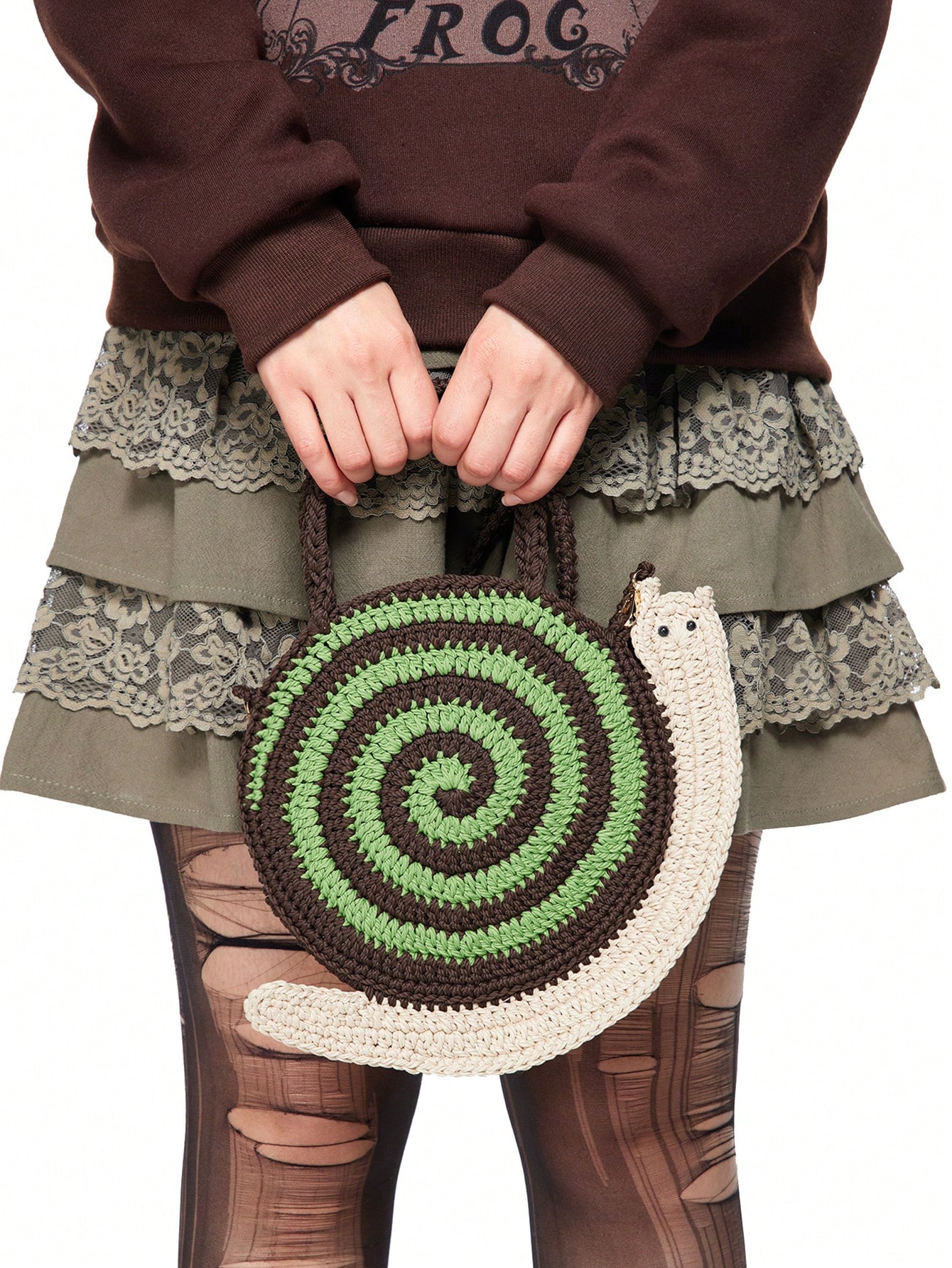 Fairycore 1pc Women's Handmade Crochet Snail Tote Bag, Detachable Shoulder Strap