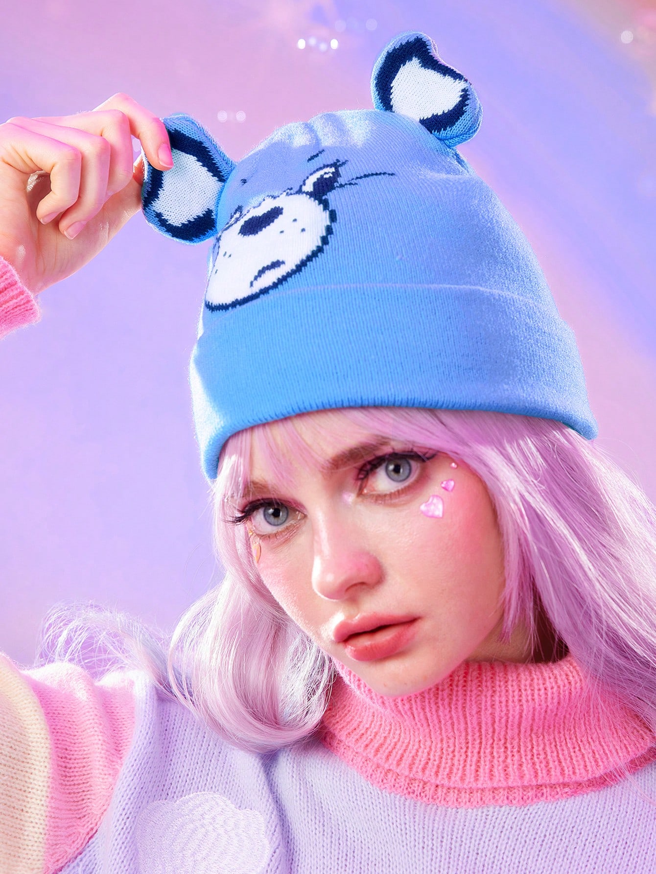 ROMWE X Care Bears Cute Cartoon Bear Warm Knit Beanie Hat For Women , Winter