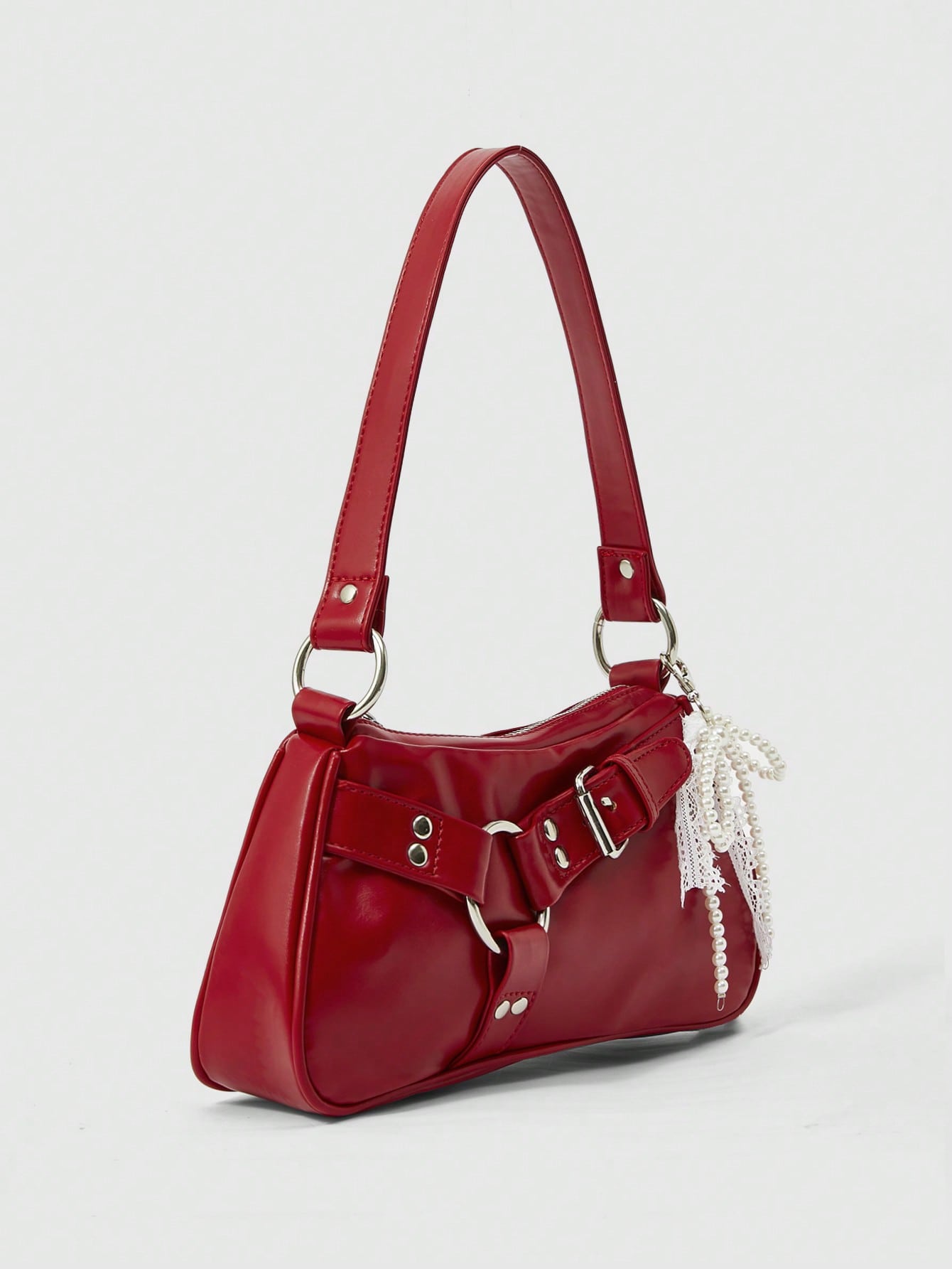 Kawaii 1pc Women Red One Shoulder Bag With Lace Bow Decor, Suitable For Autumn/Winter Outfit