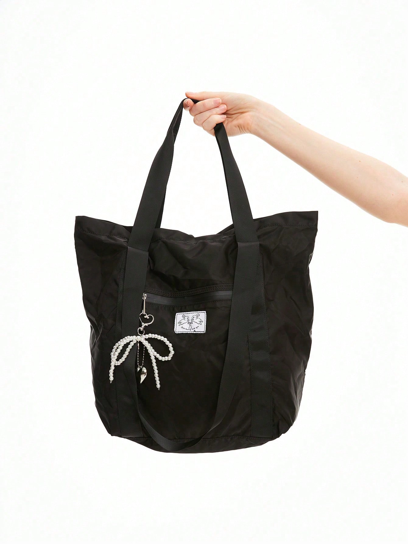 Kawaii 336027 Pattern Rabbit Bow Oxford Cloth Large Capacity Short Trip Waterproof Lightweight Handbag, Unisex, Can Be Folded And Used As Suitcase Luggage Bag