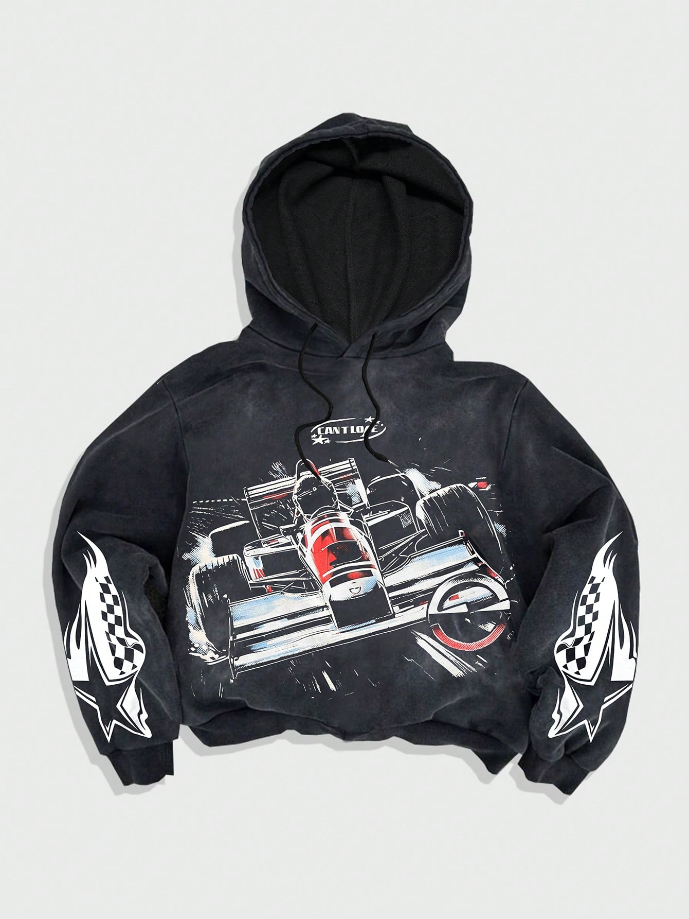 Street Life Men's Casual Street Fashion Race Car & Star Print Drawstring Hoodie Sweatshirt