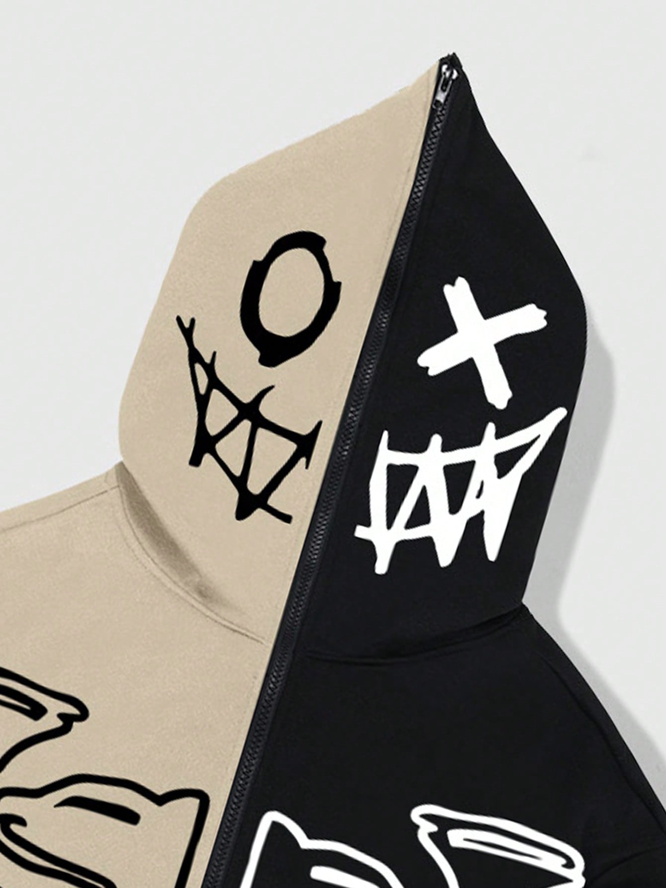Street Life Men Casual Street Trendy Cartoon & Skeleton Print Two Tone Zip Up Hoodie Sweatshirt, Warm Thermal Lined For Autumn/Winter
