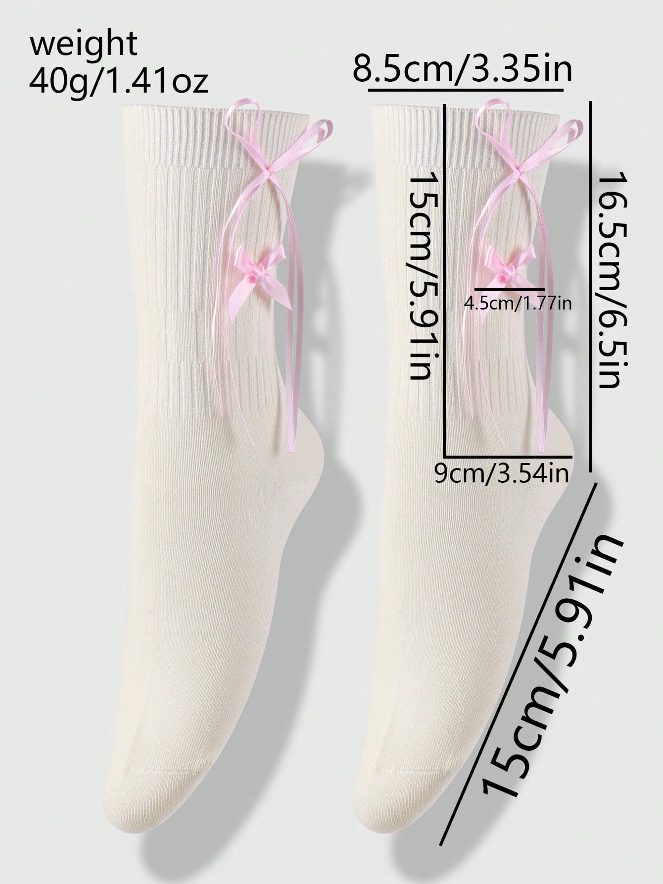 Kawaii 1 Pair Korean Style Cute Sophisticated High-Quality Soft & Warm Beige Vertical Stripe Pink Ribbon Bow Decor JK Socks, Thigh High Socks, Suitable For Women And Girls Daily Outfit. Comes In A Gift Box Packaging.