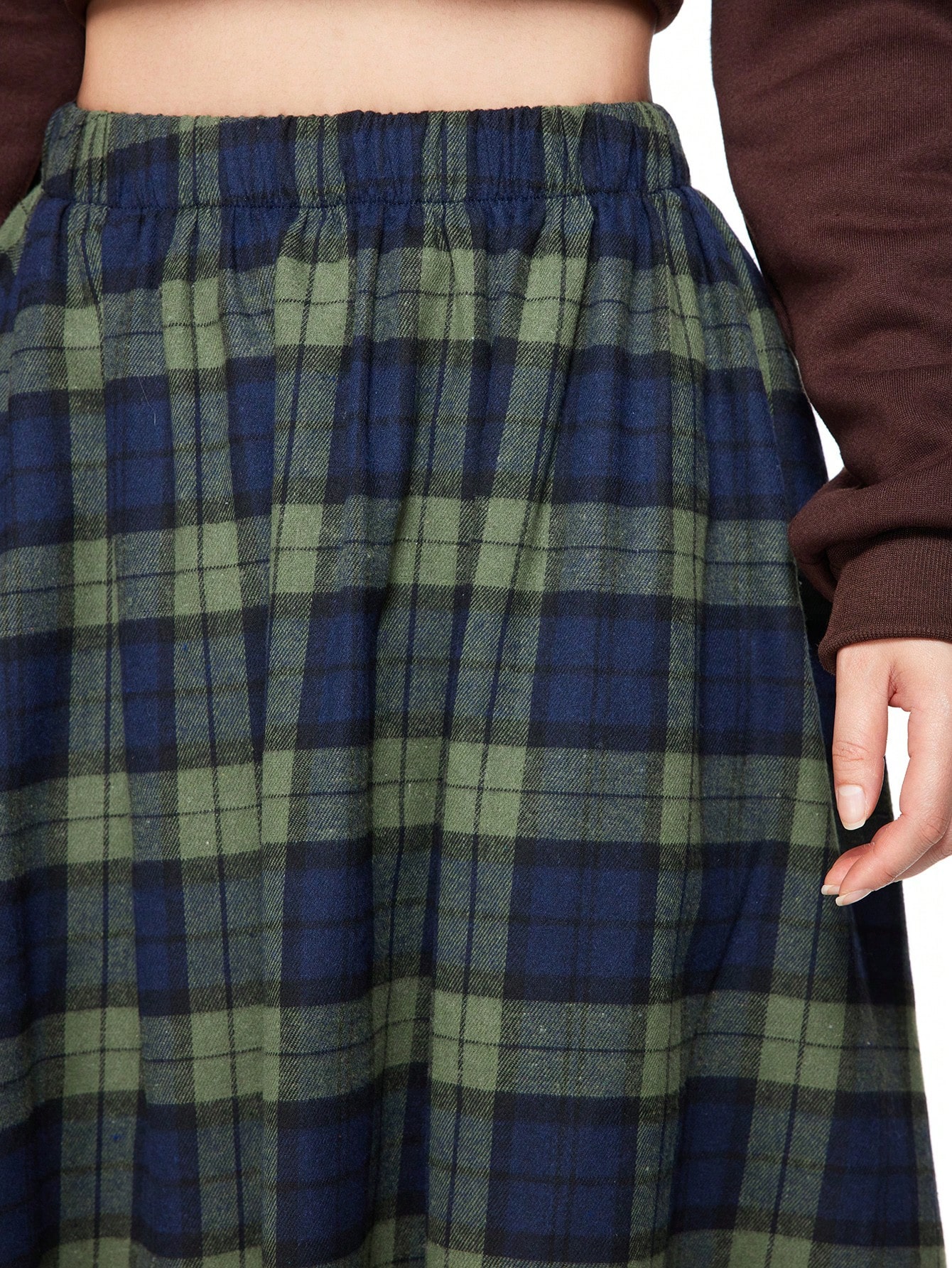 Fairycore Plaid Pattern Women Elastic Waist Midi Casual Skirt, Autumn