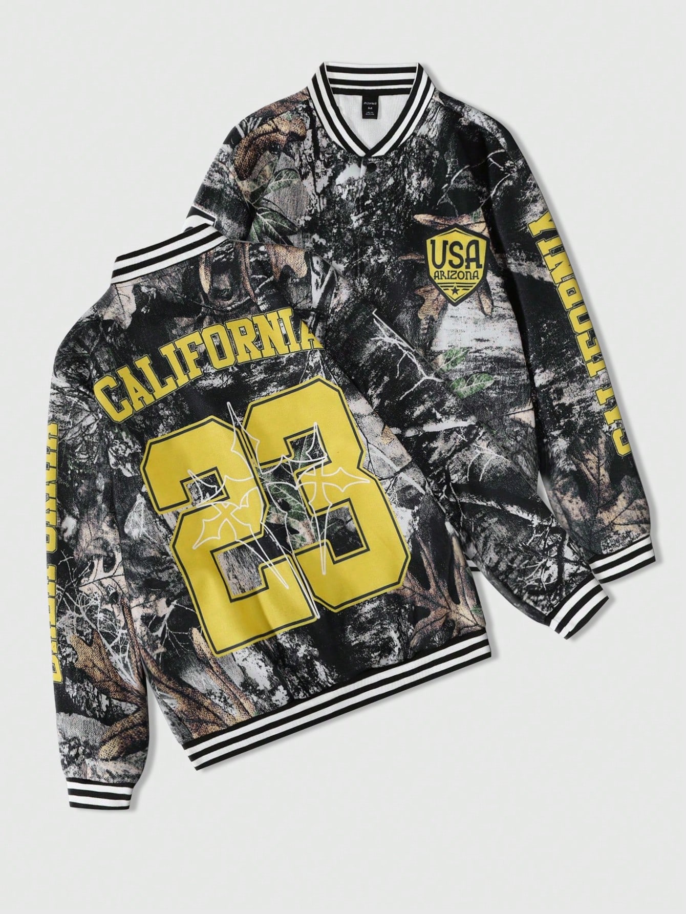 Street Life Men's Spring & Autumn Letter & Floral Print Long Sleeve Casual Baseball Jacket
