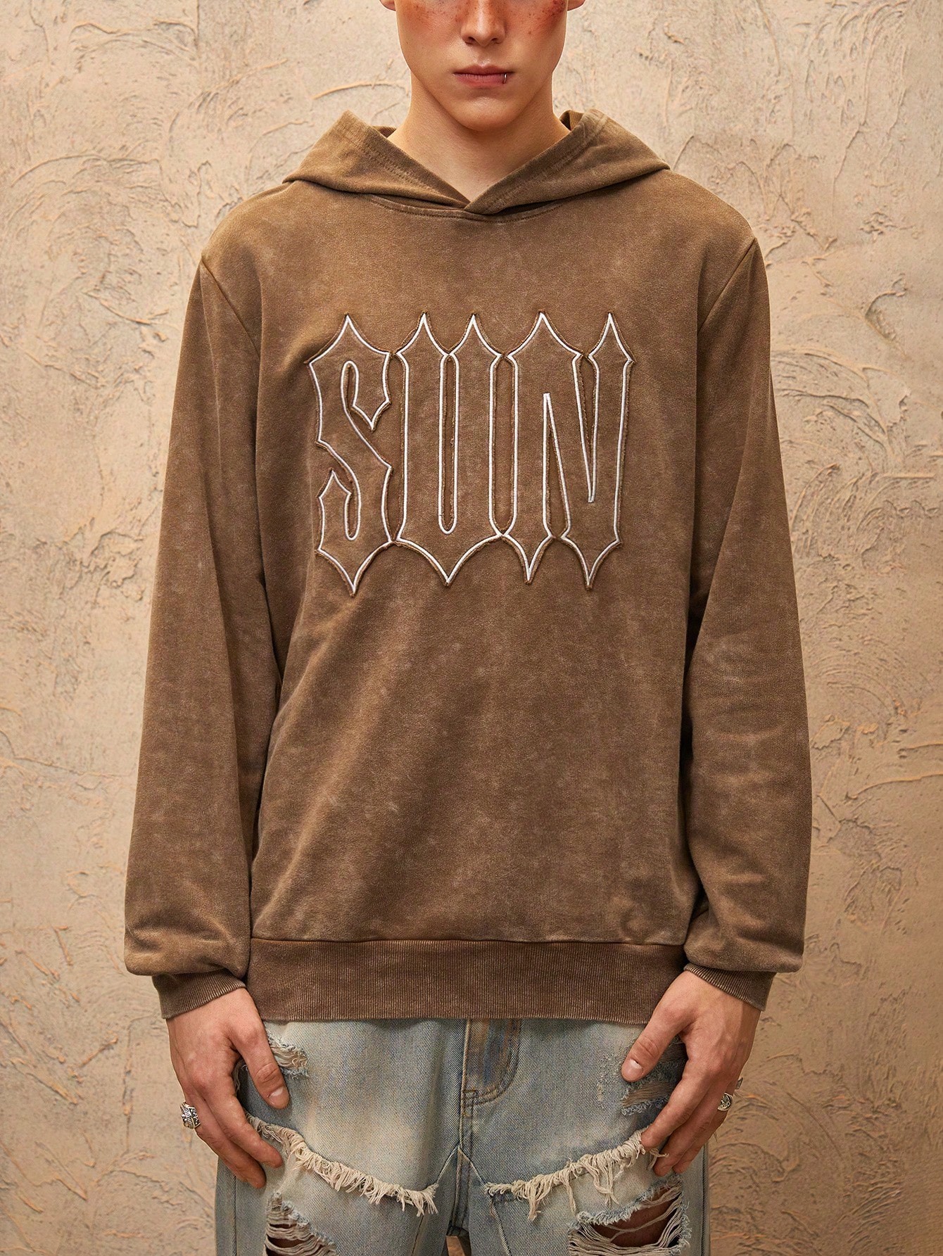 Grunge Punk Snowflake & Letter Applique Casual Hooded Sweatshirt