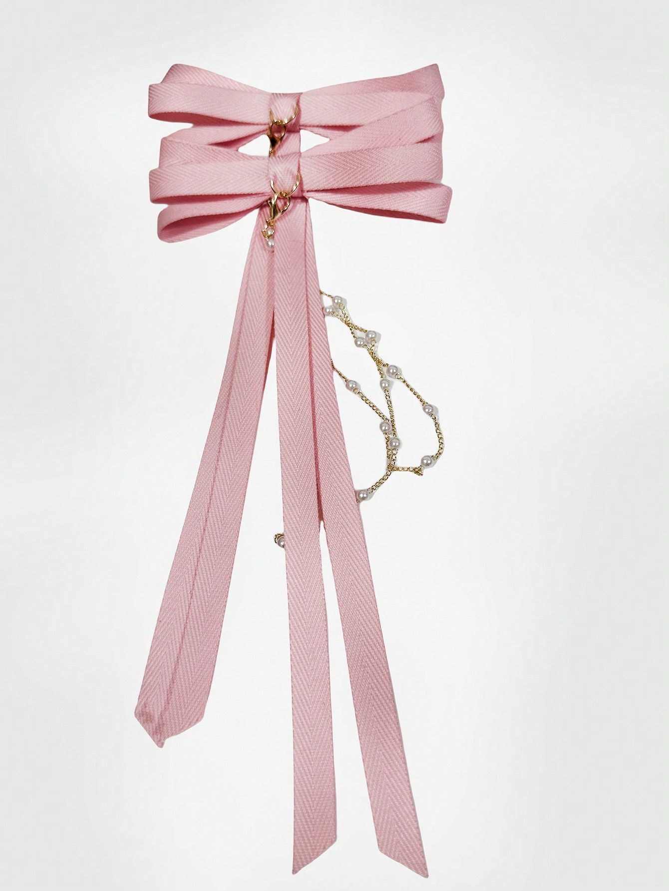 Grunge Punk Pink Butterfly Pearl Chain Hair Clip, Suitable For Daily Hair Decoration