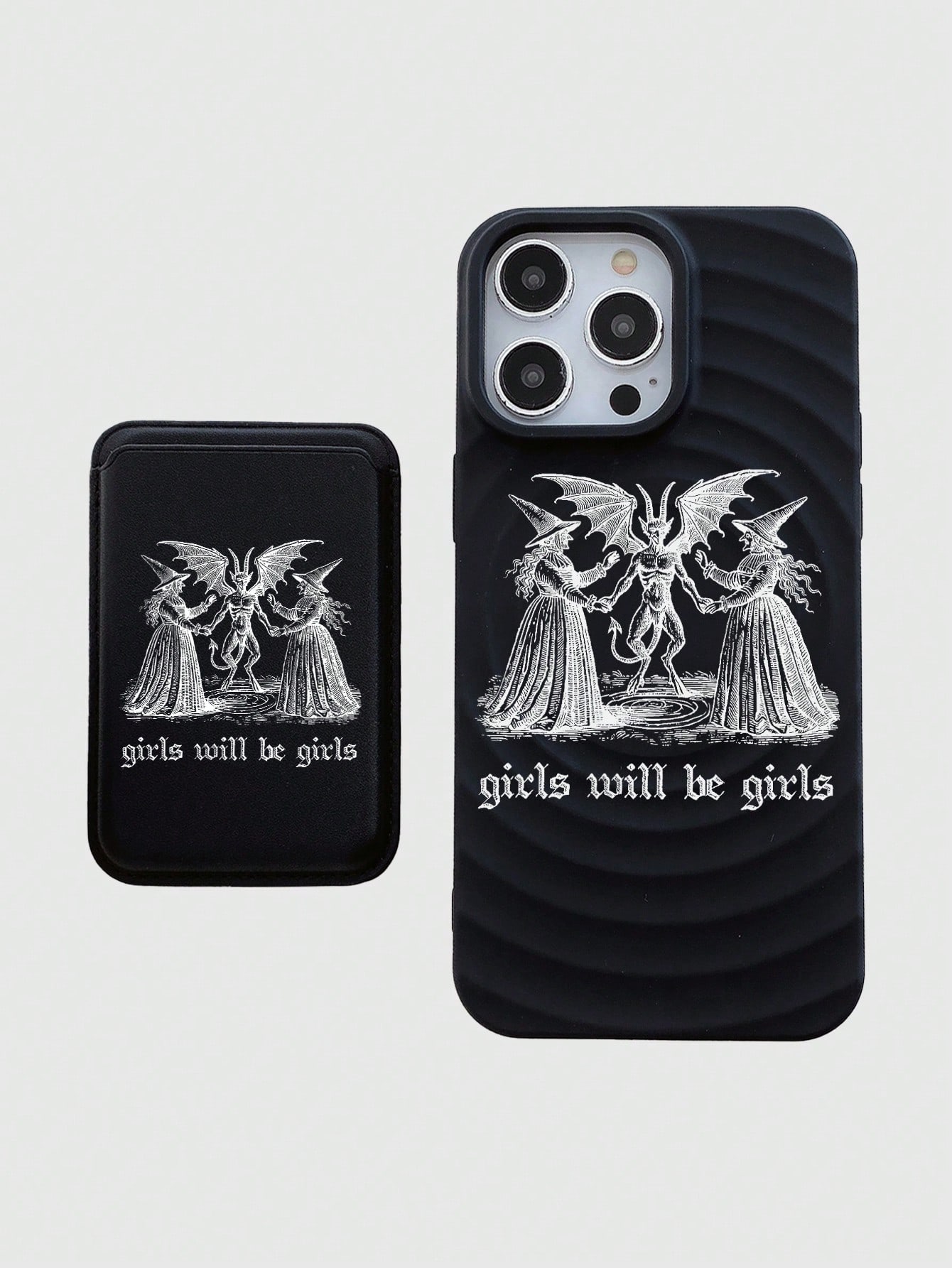 Goth 2pcs/Set Portrait & Letter Printed Magnetic Magsafe Phone Case, Wireless Charging Protective Case With Card Holder, Compatible With Iphone