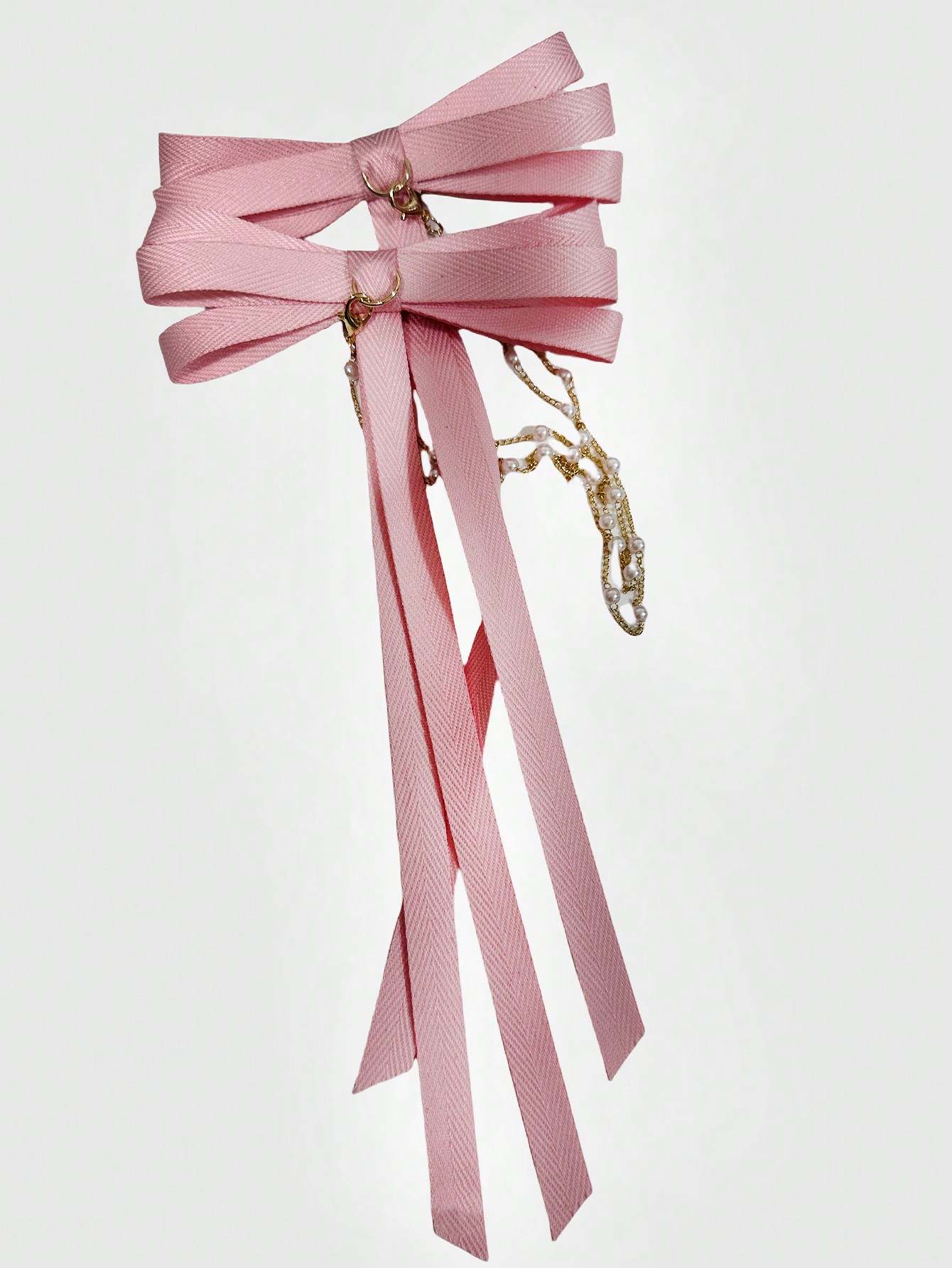 Grunge Punk Pink Butterfly Pearl Chain Hair Clip, Suitable For Daily Hair Decoration