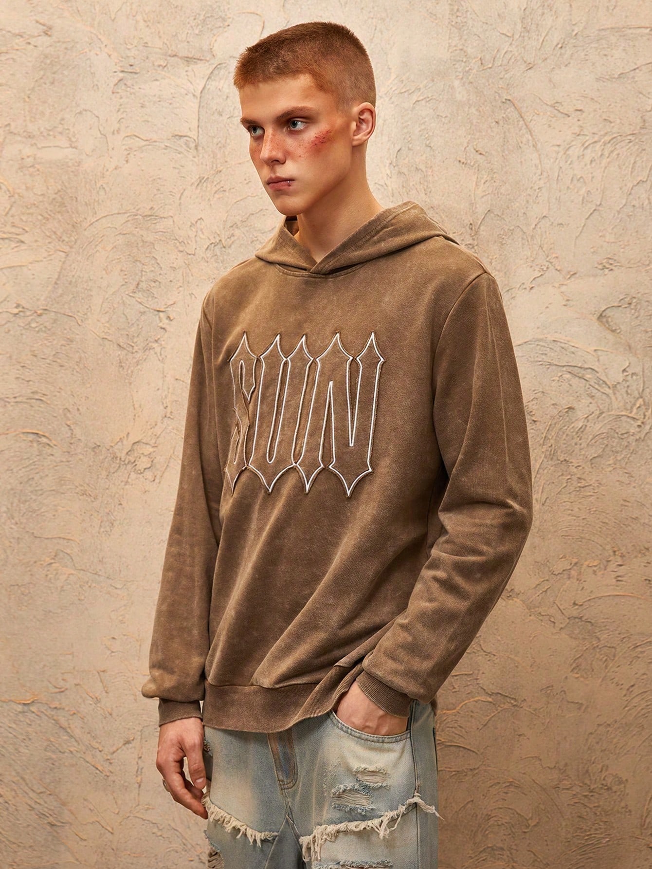 Grunge Punk Snowflake & Letter Applique Casual Hooded Sweatshirt