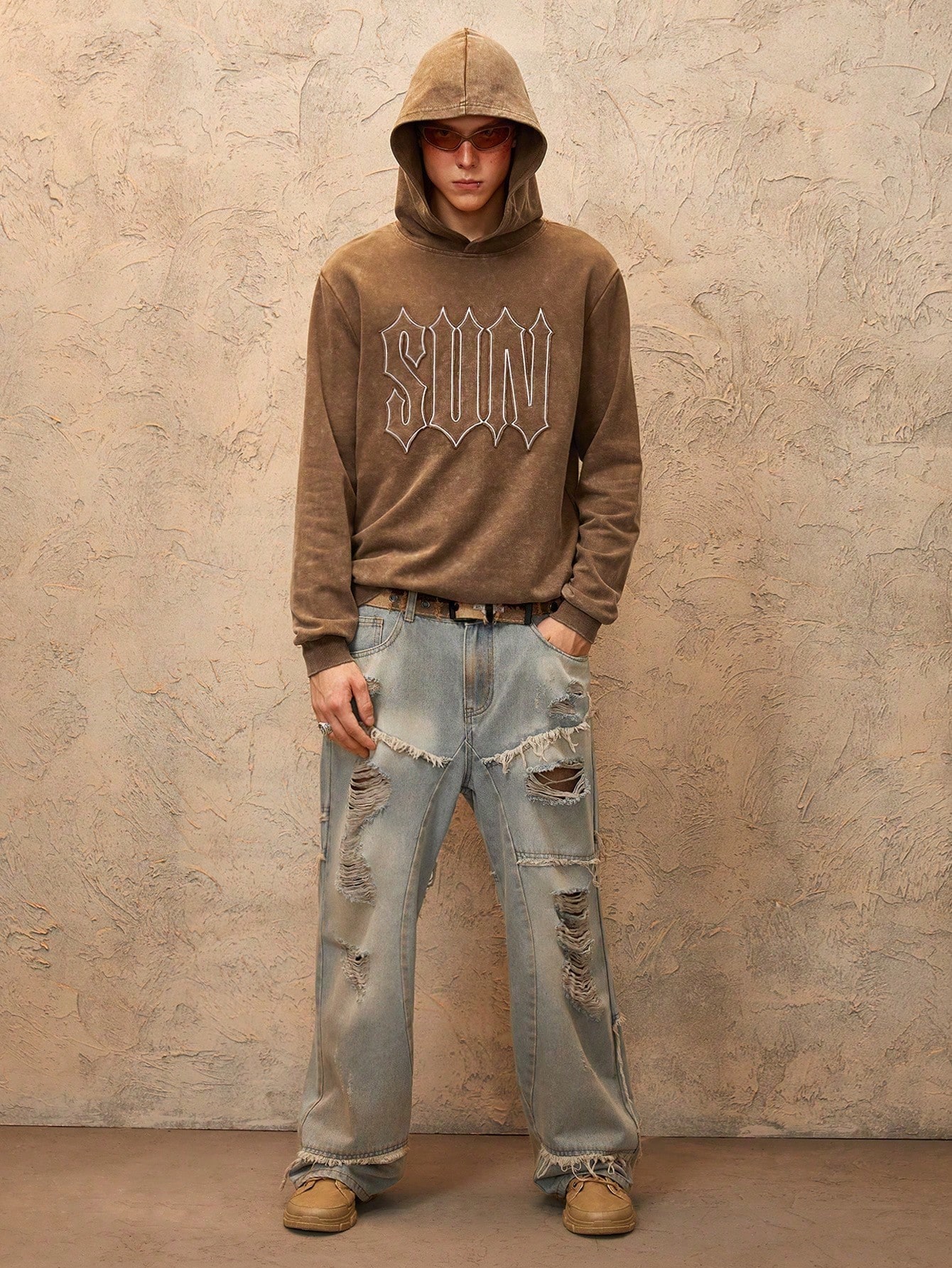 Grunge Punk Snowflake & Letter Applique Casual Hooded Sweatshirt