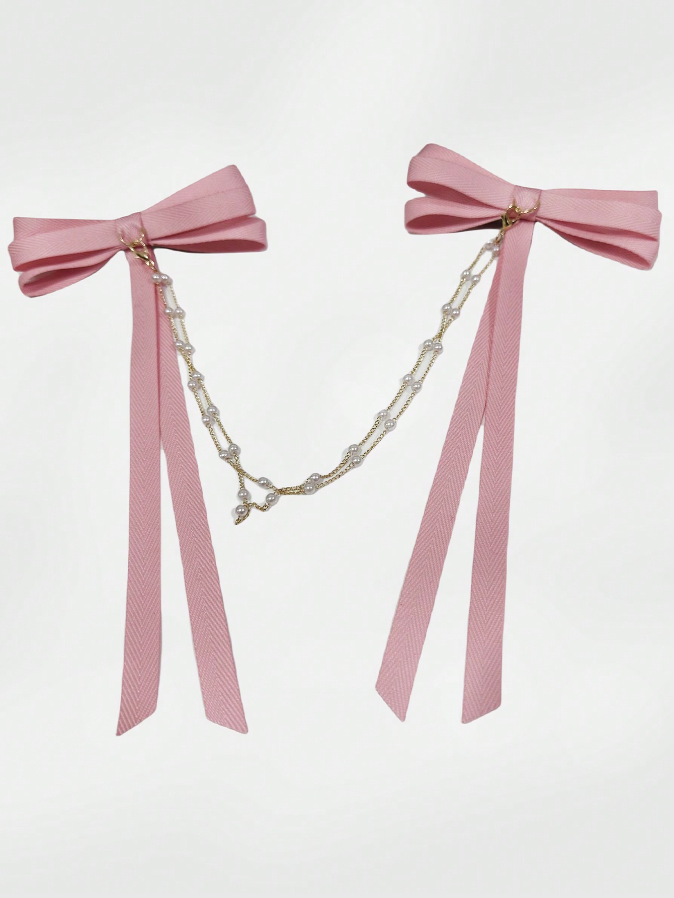 Grunge Punk Pink Butterfly Pearl Chain Hair Clip, Suitable For Daily Hair Decoration