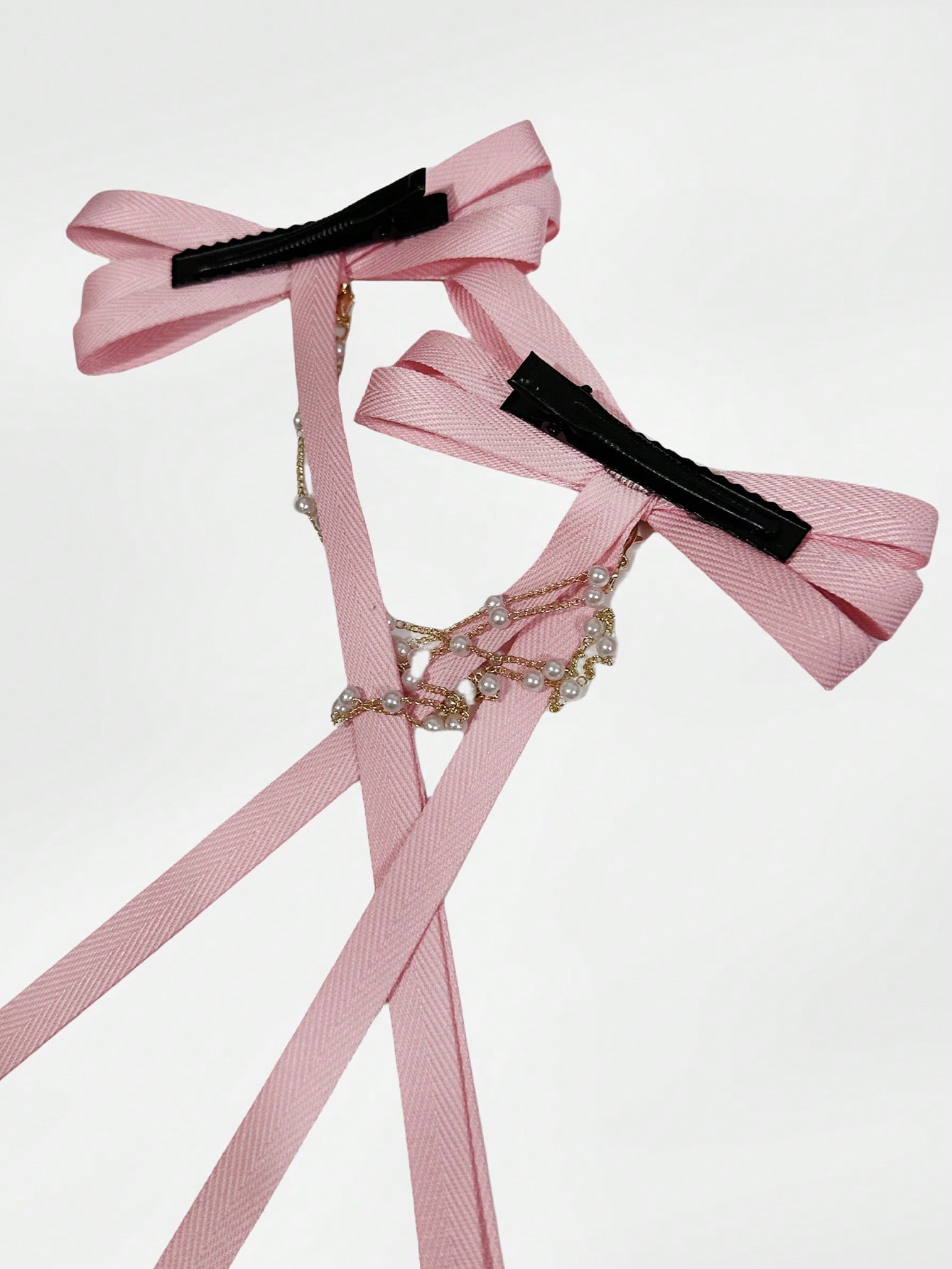 Grunge Punk Pink Butterfly Pearl Chain Hair Clip, Suitable For Daily Hair Decoration