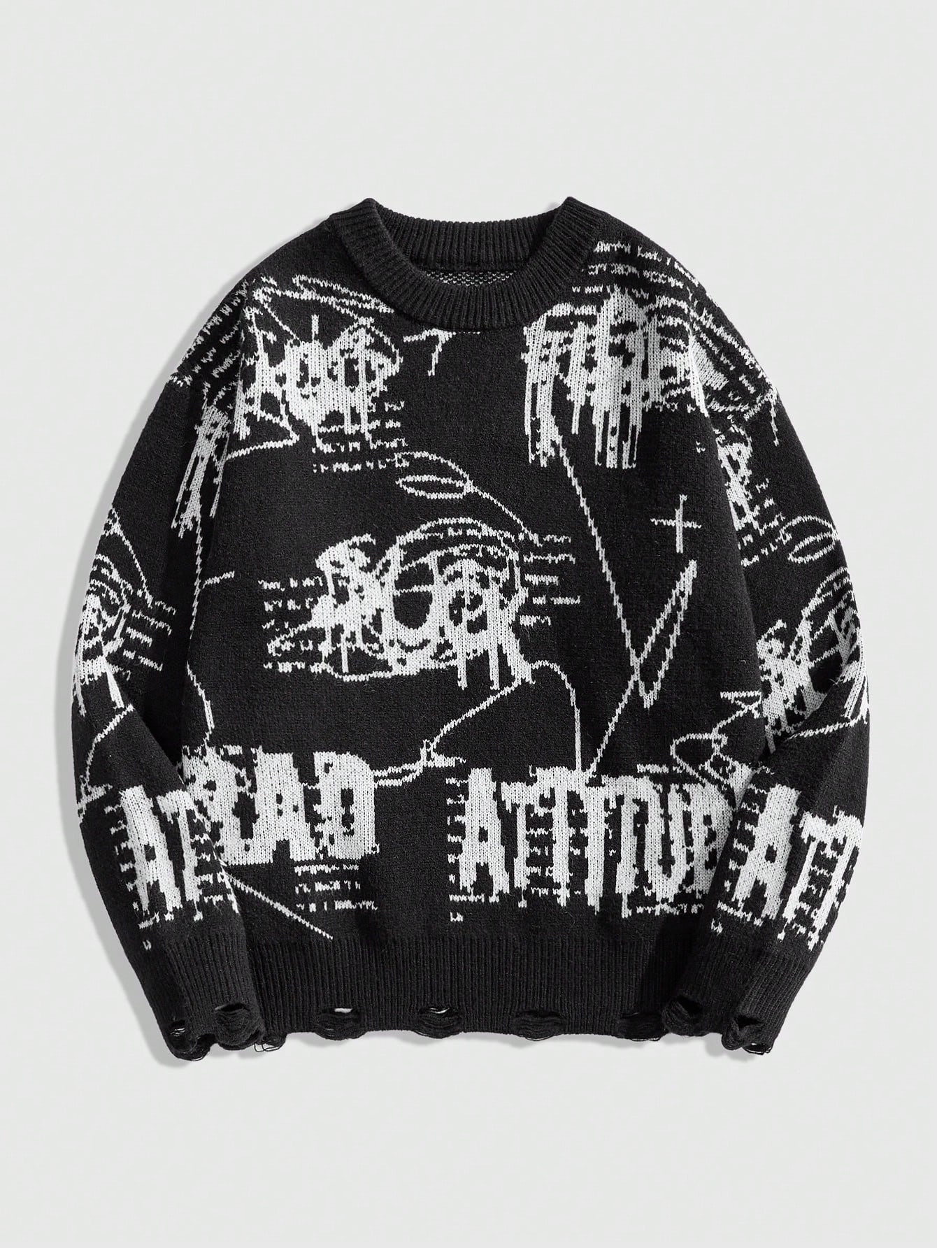 Street Life Men's Casual Letter Jacquard Knit Pullover Sweater, Street Style For Autumn/Winter