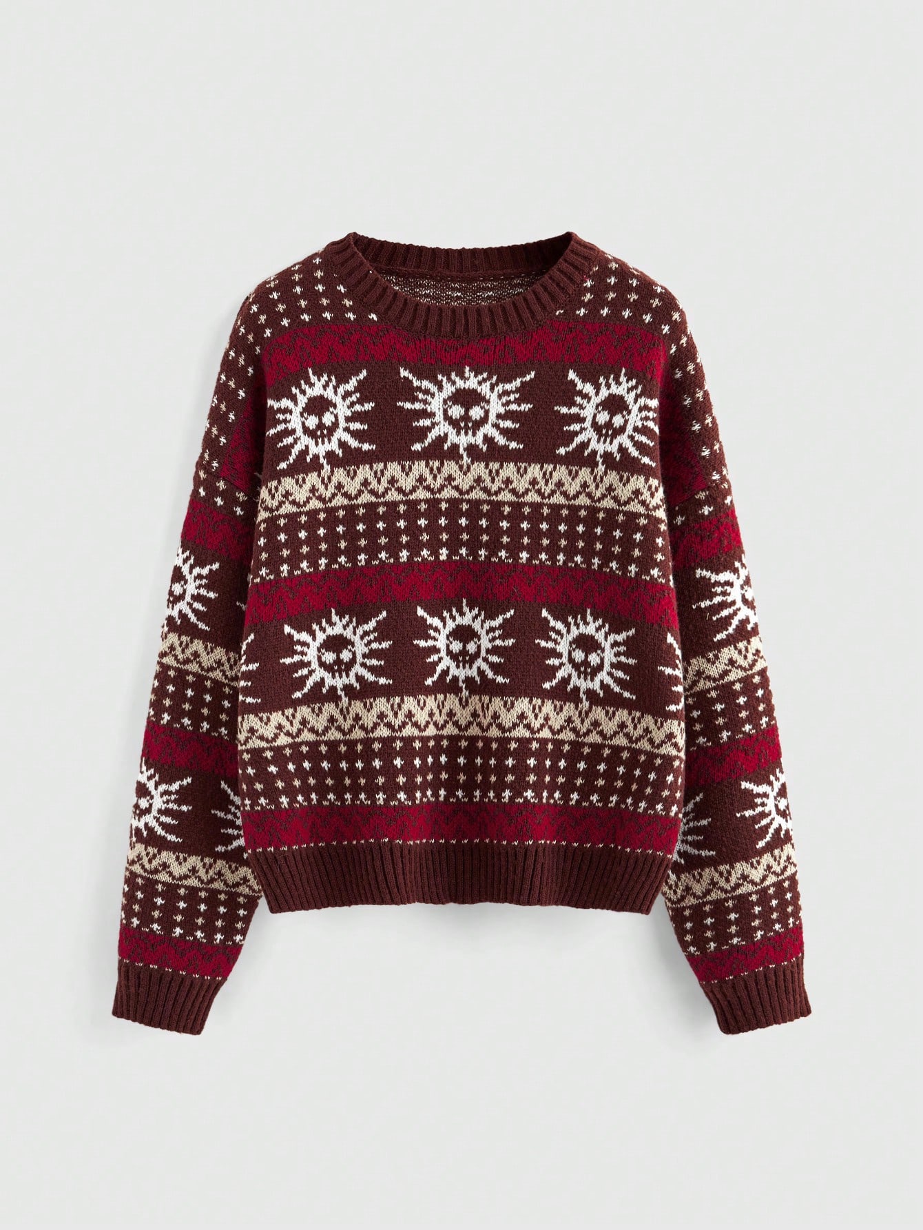 Fairycore Women Vintage Skeleton Jacquard Knit Crew Neck Long Sleeve Sweater, Autumn/Winter