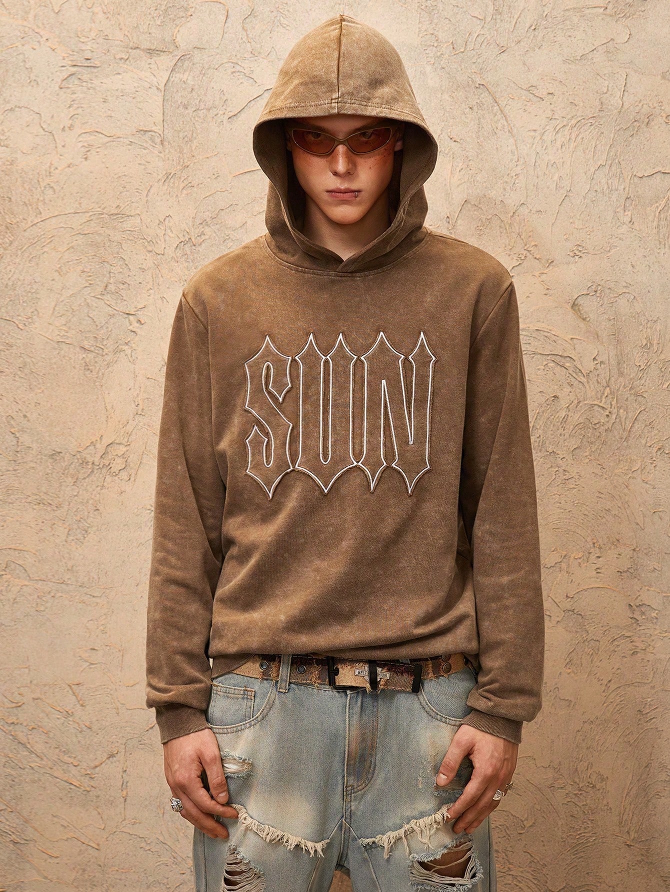Grunge Punk Snowflake & Letter Applique Casual Hooded Sweatshirt