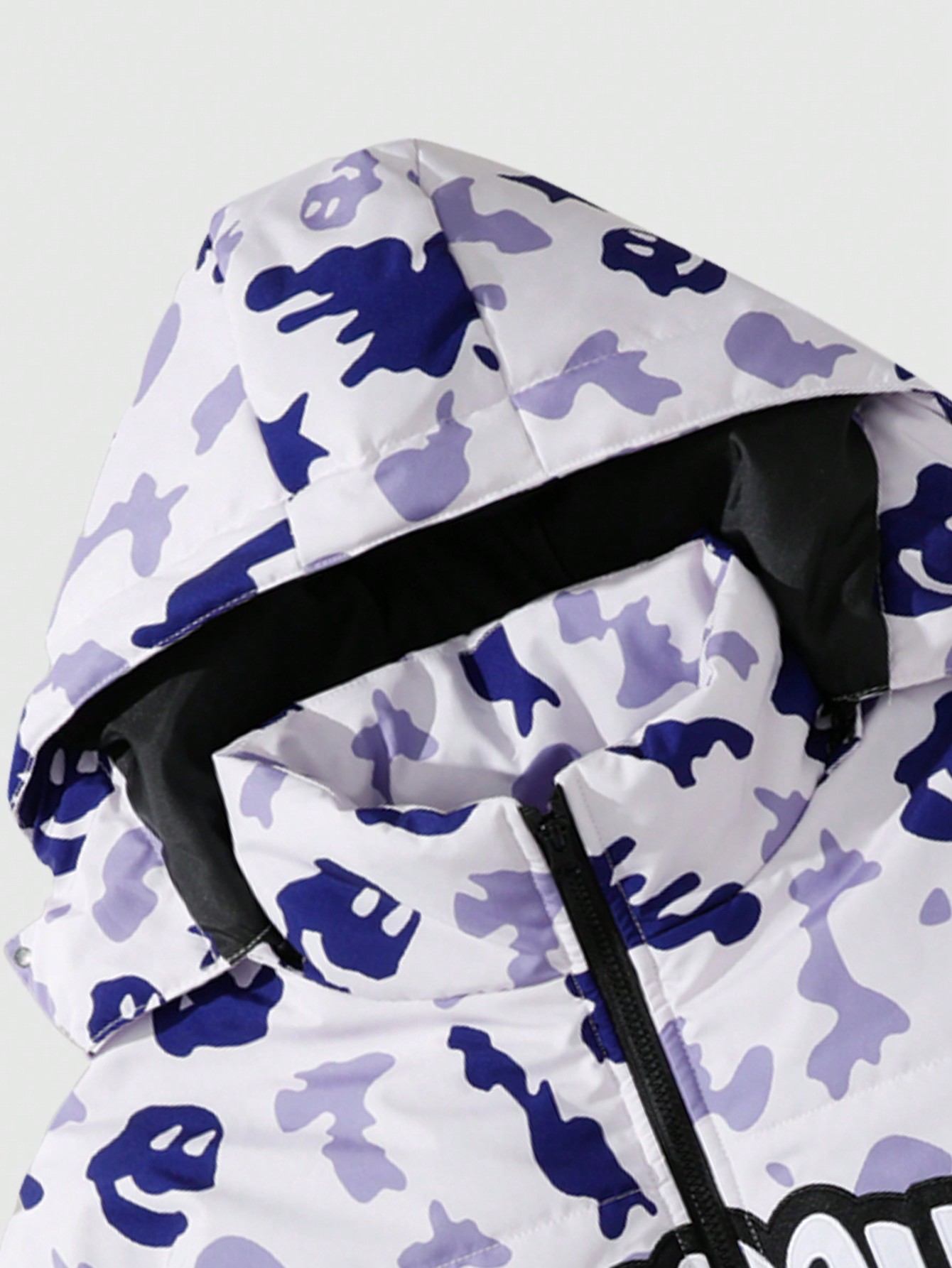 Grunge Punk Men's Winter Letter & Ghost Print Drop Shoulder Hooded Padded Coat
