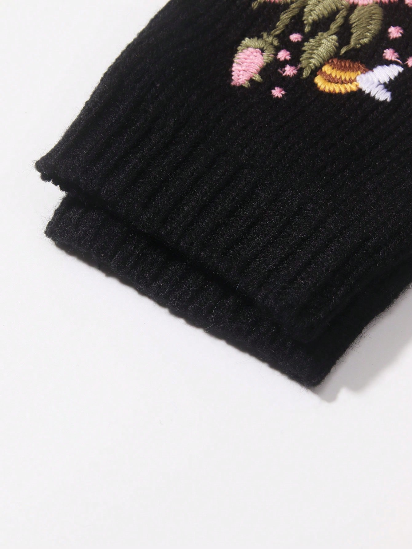 Fairycore 1 Pair Embroidered Floral & Plant Knitted Warm Fingerless Gloves For Winter Valentines