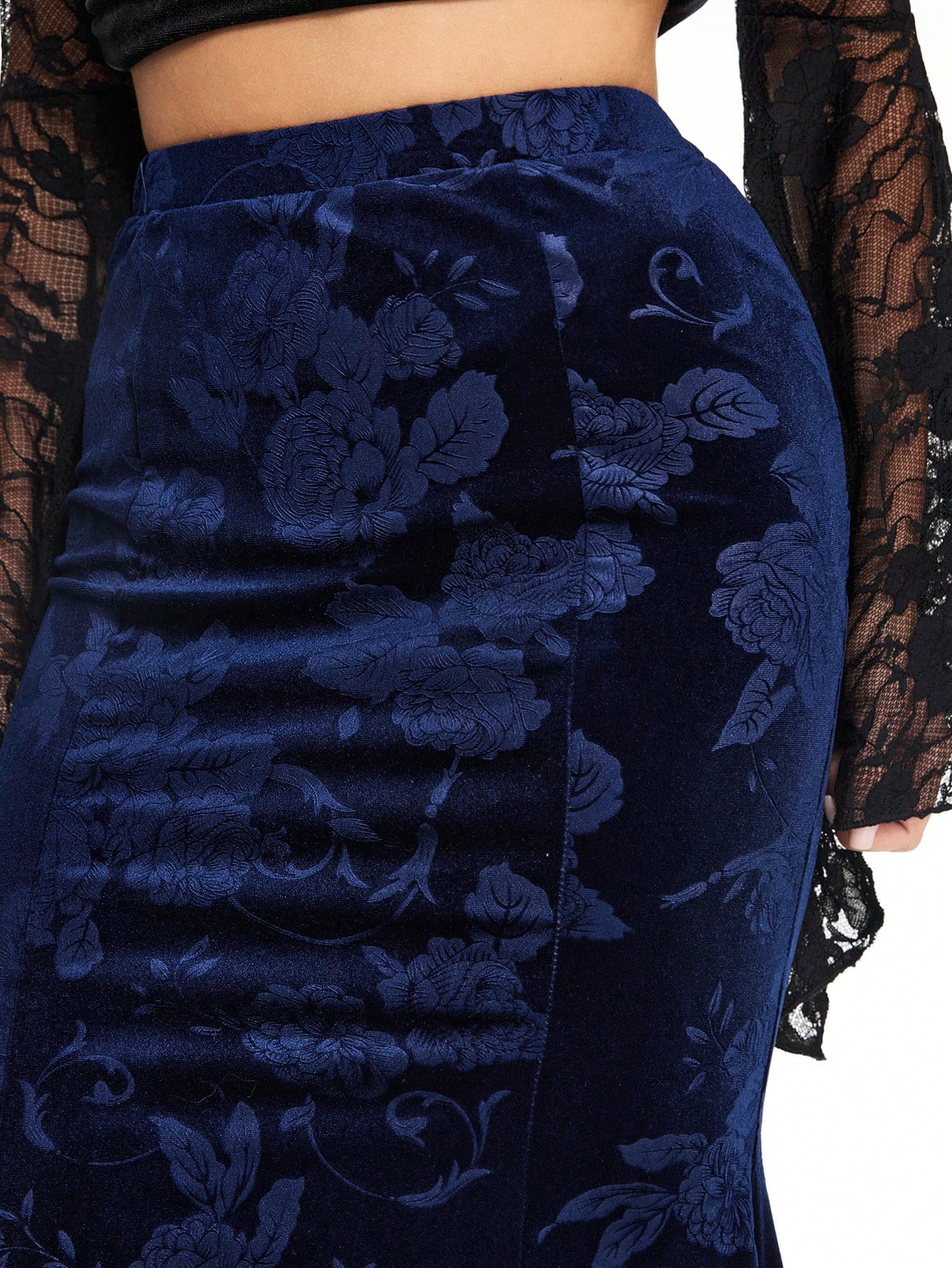 Hippie Hippie Velvet Embossed Asymmetrical Hem Women Skirt